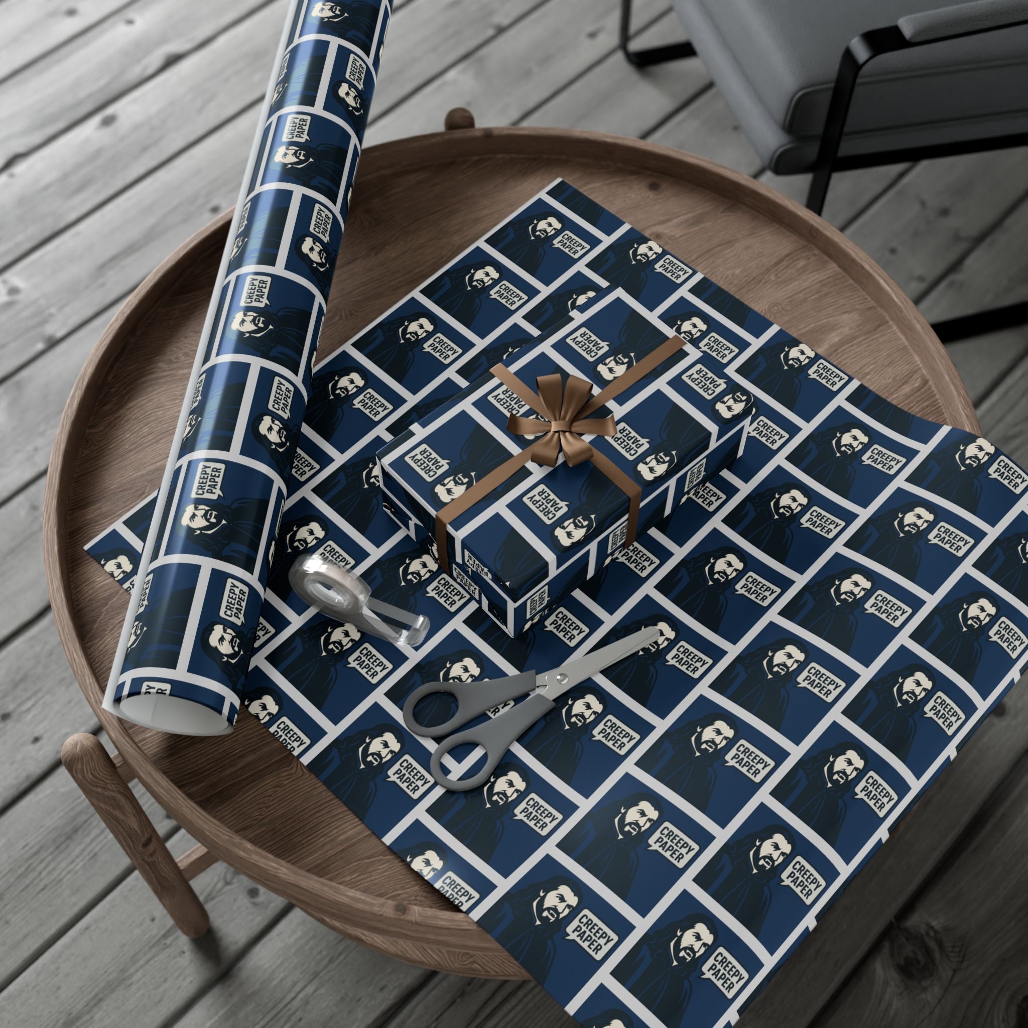 What We Do in the Shadows Nandor Creepy Wrapping Paper — Blue & White Gift Wrap