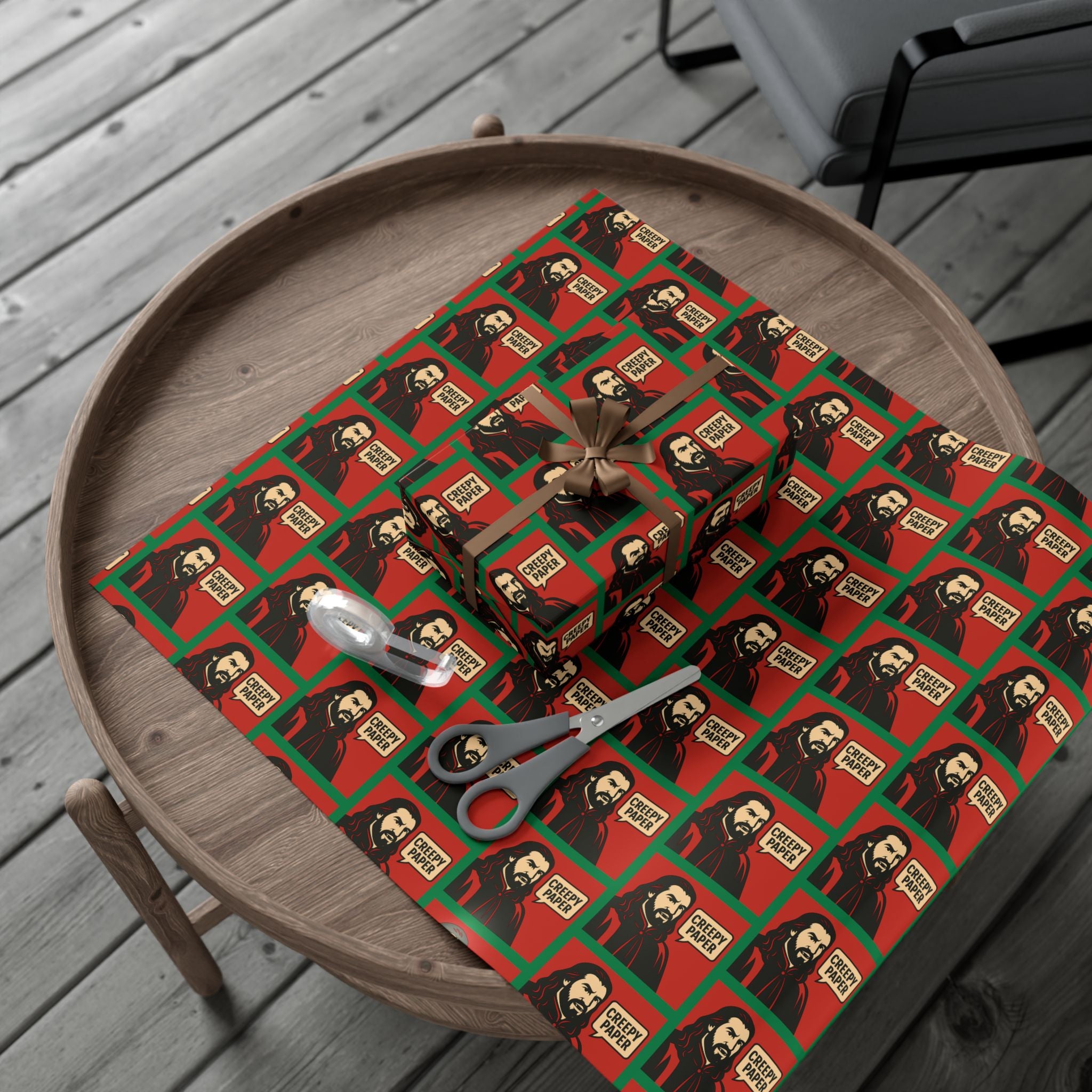Red/Green - Creepy Paper Wrapping Paper, Nandor from What we do in the Shadows Show, Gift Wrap for Fans, Halloween Decor, Unique Gift Wrap