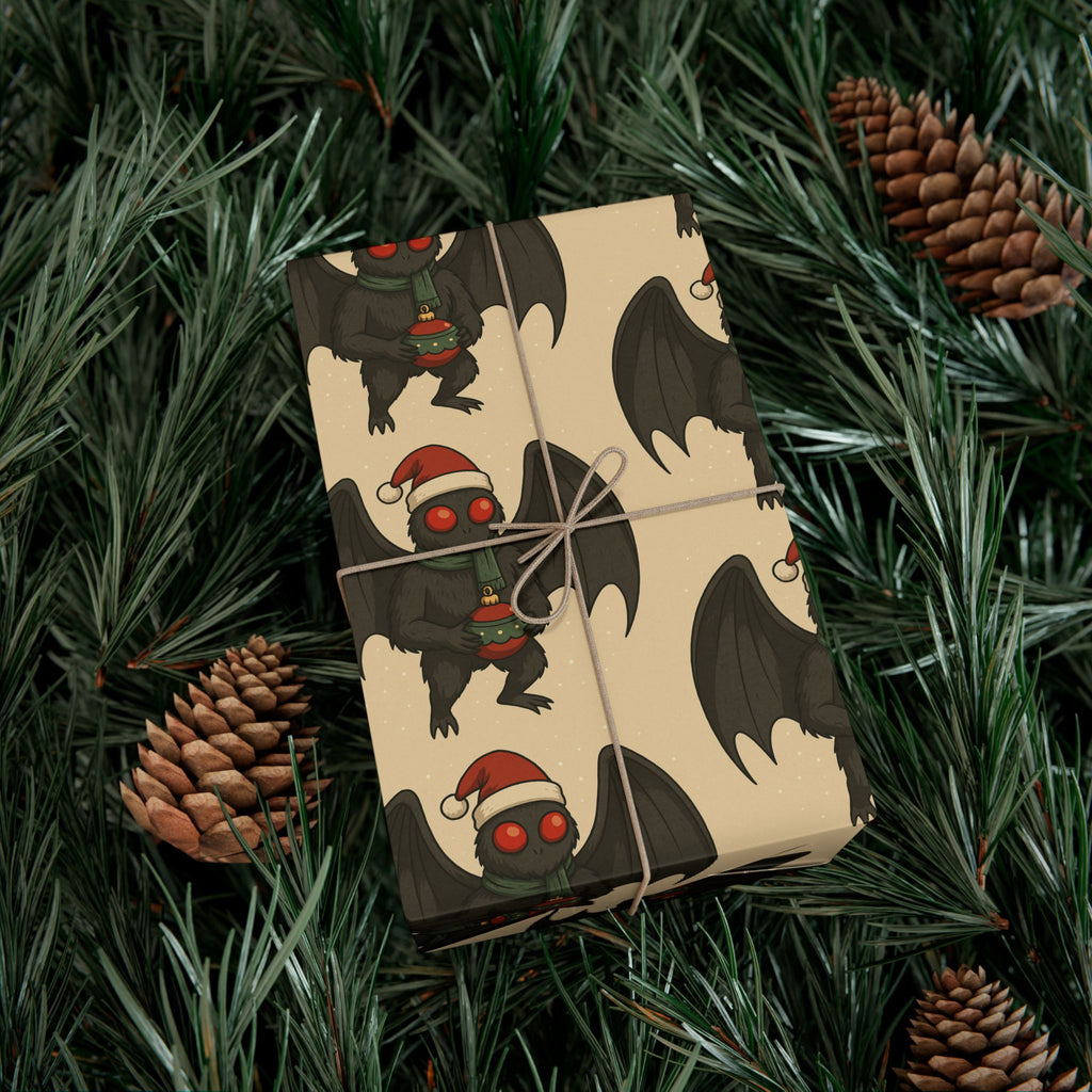 Mug, Mothman Cryptid Funny Christmas Art Drawing, Cryptid Gift Wrap Papers, Gift Wrapping Paper, Holiday Art Print, Funny Cryptid Design,