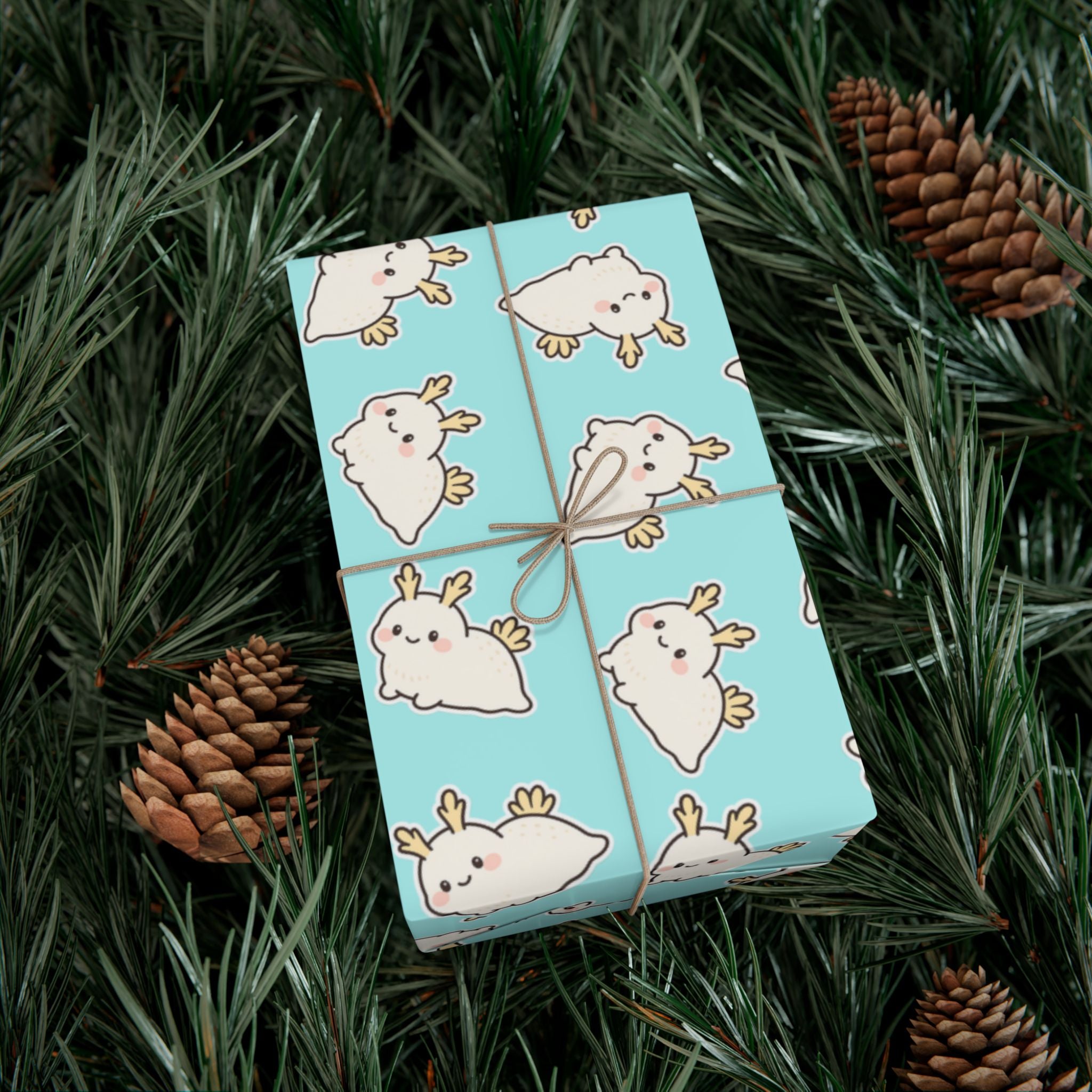 Gift Wrap Papers, Sea Bunny Pattern for Wrapping Gifts, Scrapbooking, Crafts, Cute Kawaii Design, Stationery Set