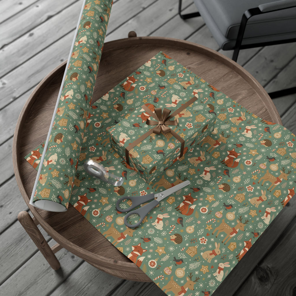 Woodland Christmas Wrapping Paper, Cute Forest Animals Gift Wrap, Holiday Kraft, Fox Deer Bunny, Cozy Winter Aesthetic Christmas Gift Wrap