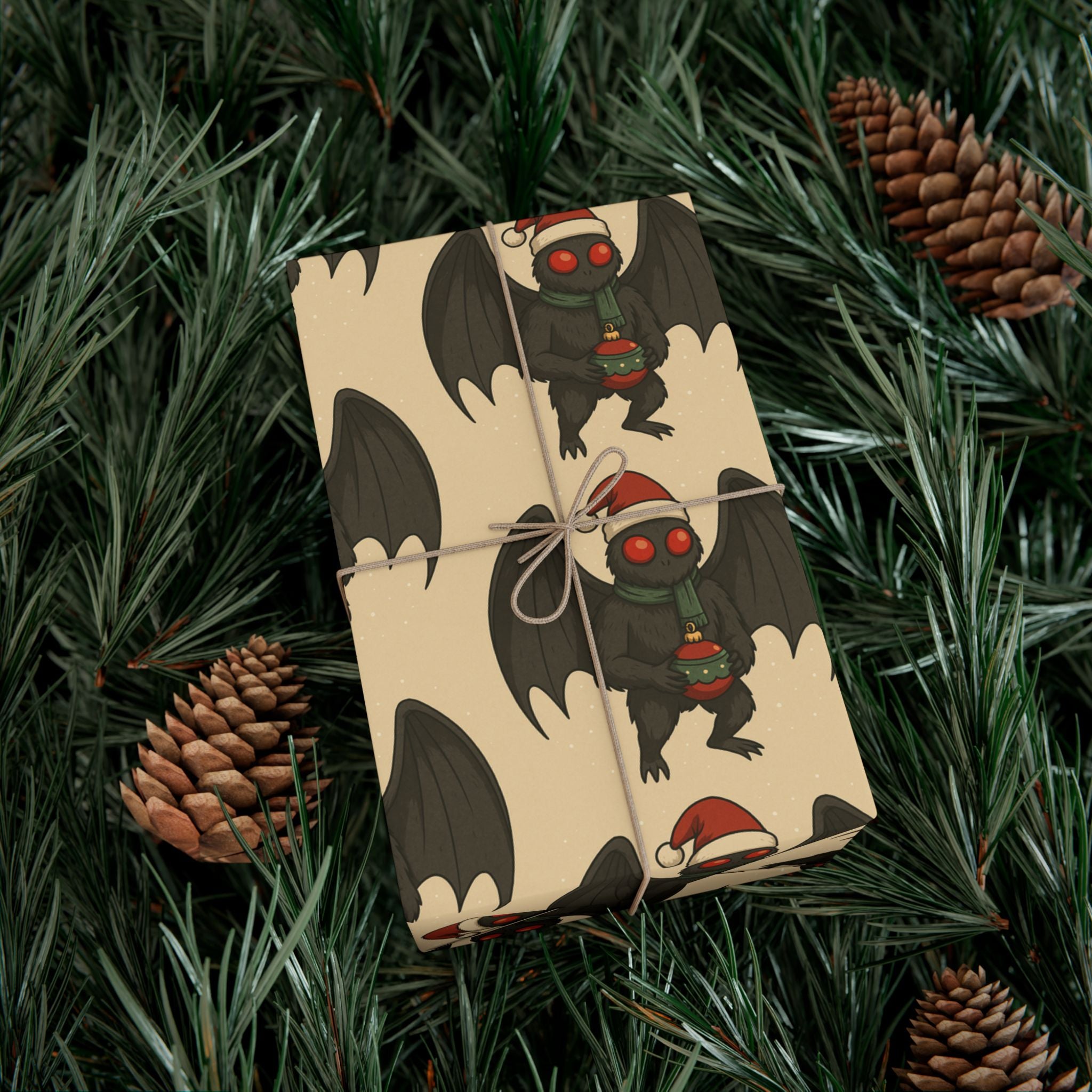 Mug, Mothman Cryptid Funny Christmas Art Drawing, Cryptid Gift Wrap Papers, Gift Wrapping Paper, Holiday Art Print, Funny Cryptid Design,