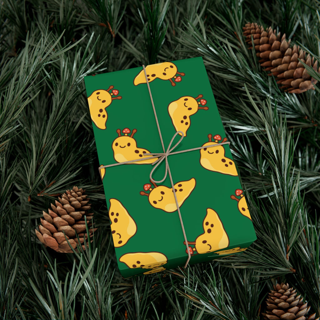 Banana Slug Gift Wrap Paper — Cute Slug with Mushroom Illustration