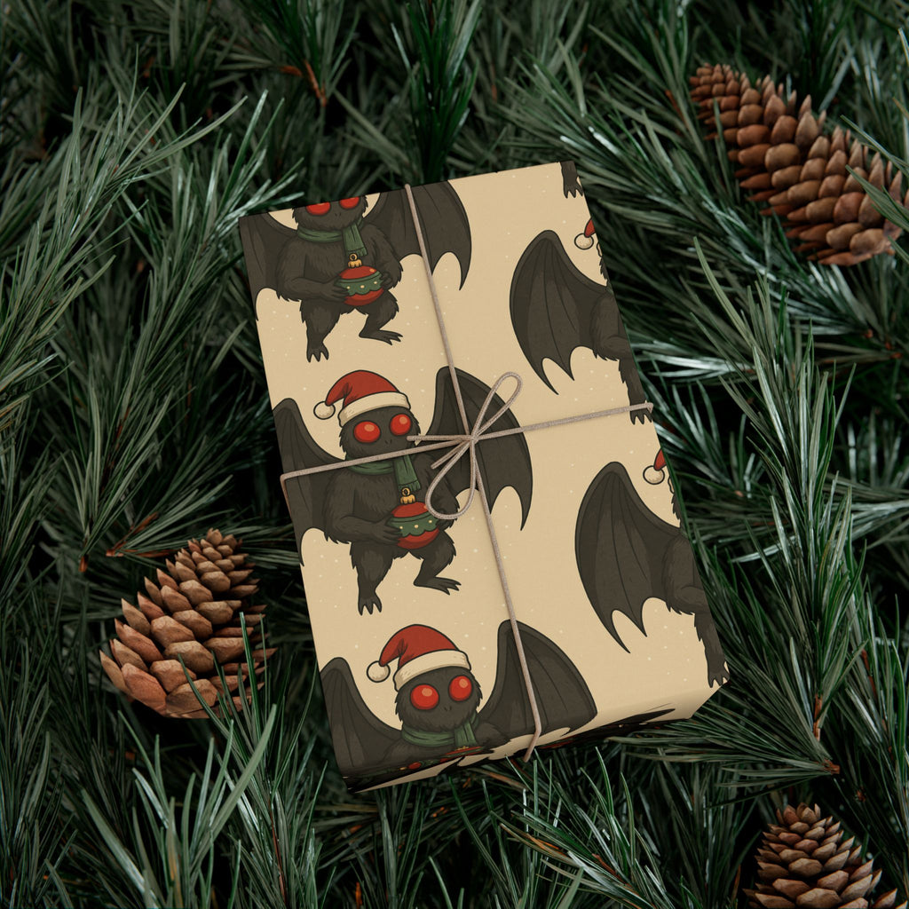 Mug, Mothman Cryptid Funny Christmas Art Drawing, Cryptid Gift Wrap Papers, Gift Wrapping Paper, Holiday Art Print, Funny Cryptid Design,