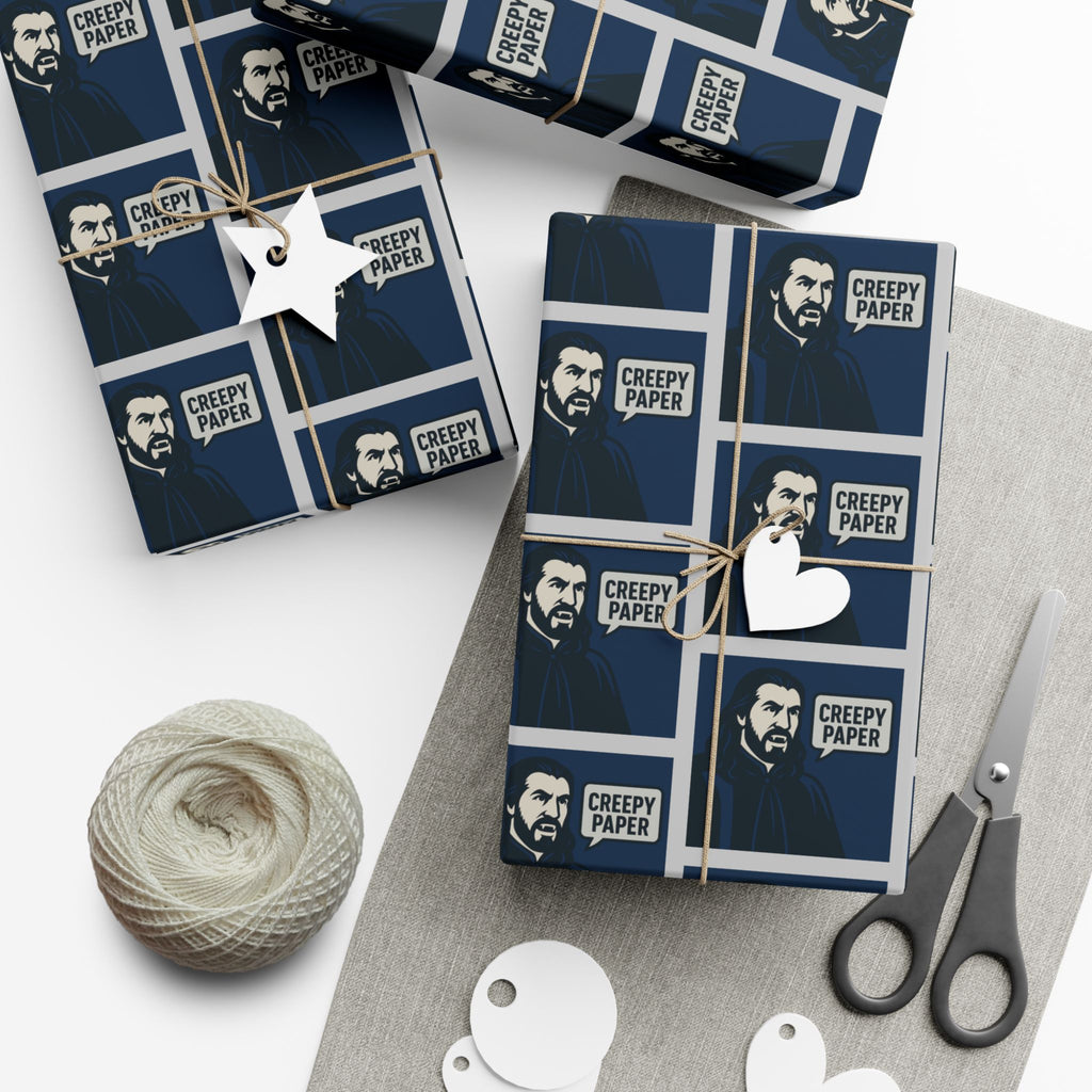 What We Do In The Shadows Nandor Gift Wrap Paper — Blue & White Creepy Vampire Design