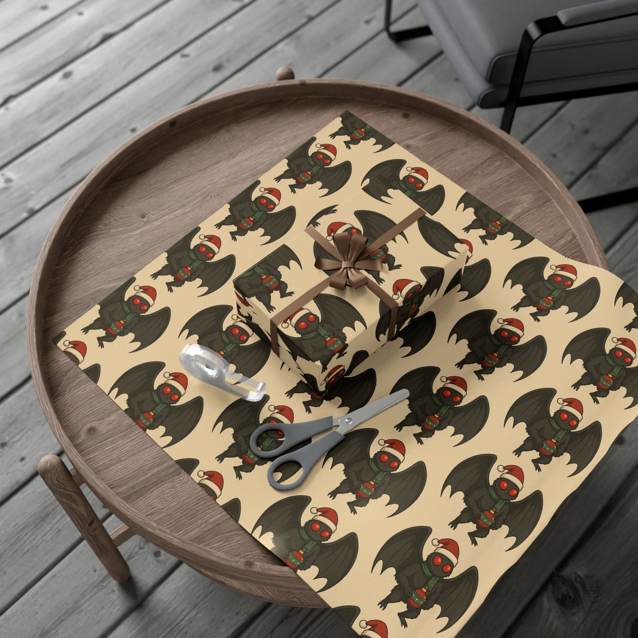 Mug, Mothman Cryptid Funny Christmas Art Drawing, Cryptid Gift Wrap Papers, Gift Wrapping Paper, Holiday Art Print, Funny Cryptid Design,