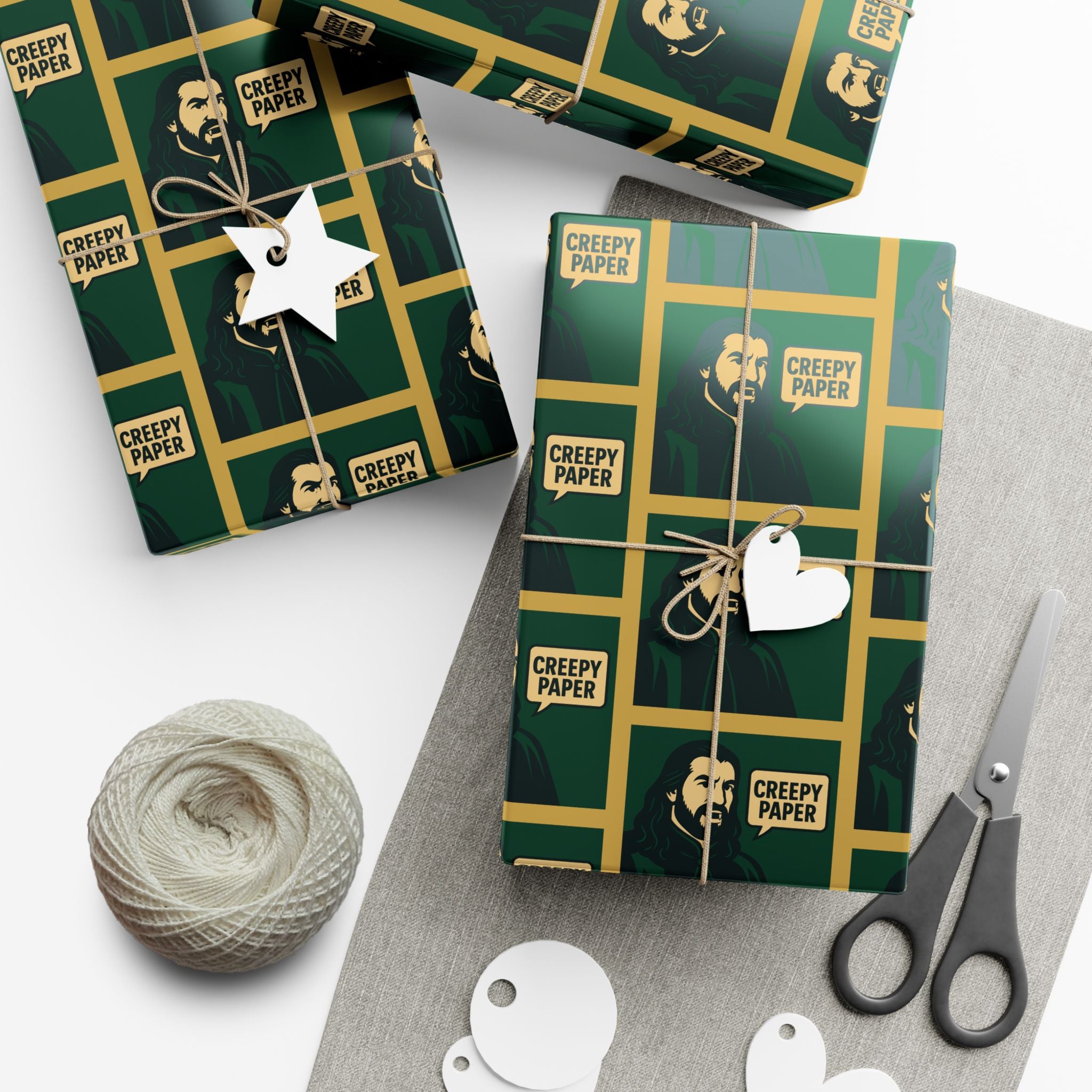 What We Do in the Shadows Nandor Gift Wrap Paper — Green & Gold Vampire-Themed Wrapping Paper