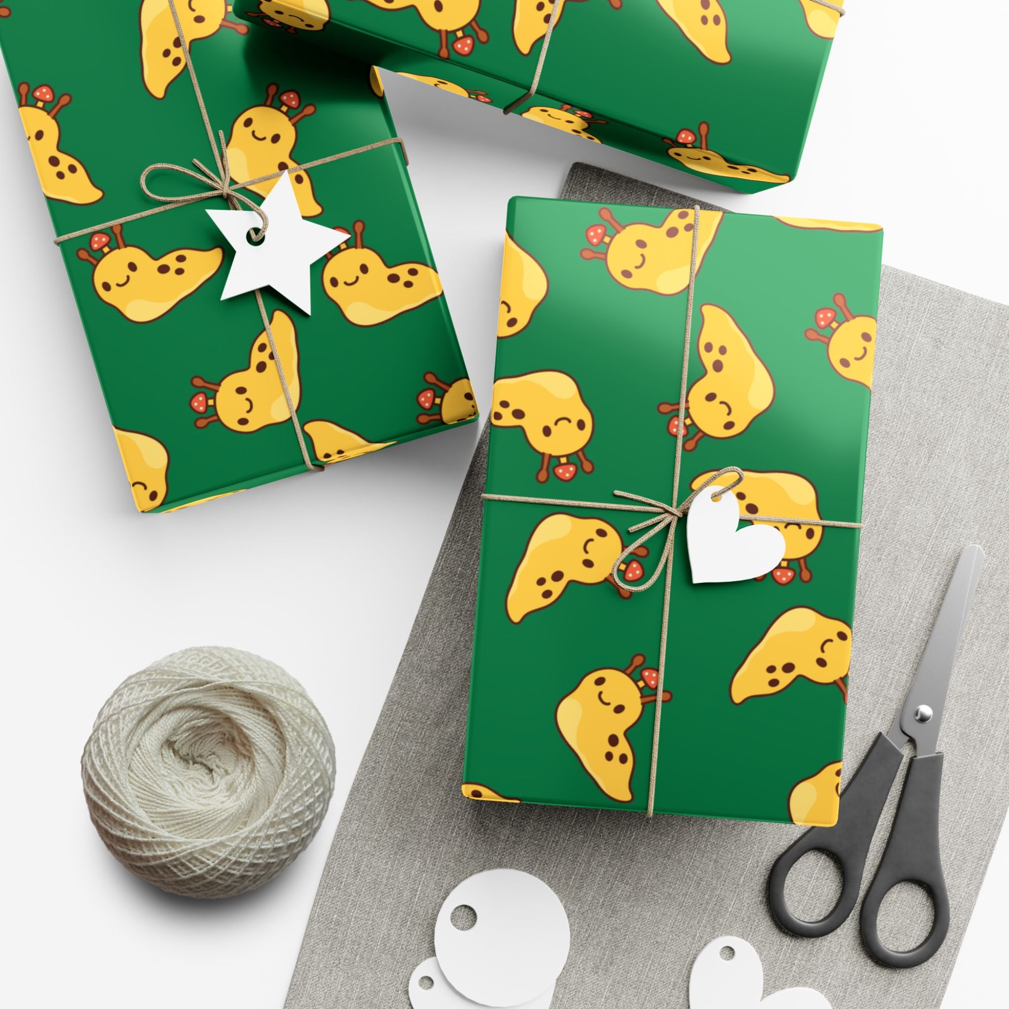 Banana Slug Gift Wrap Paper — Cute Slug with Mushroom Illustration
