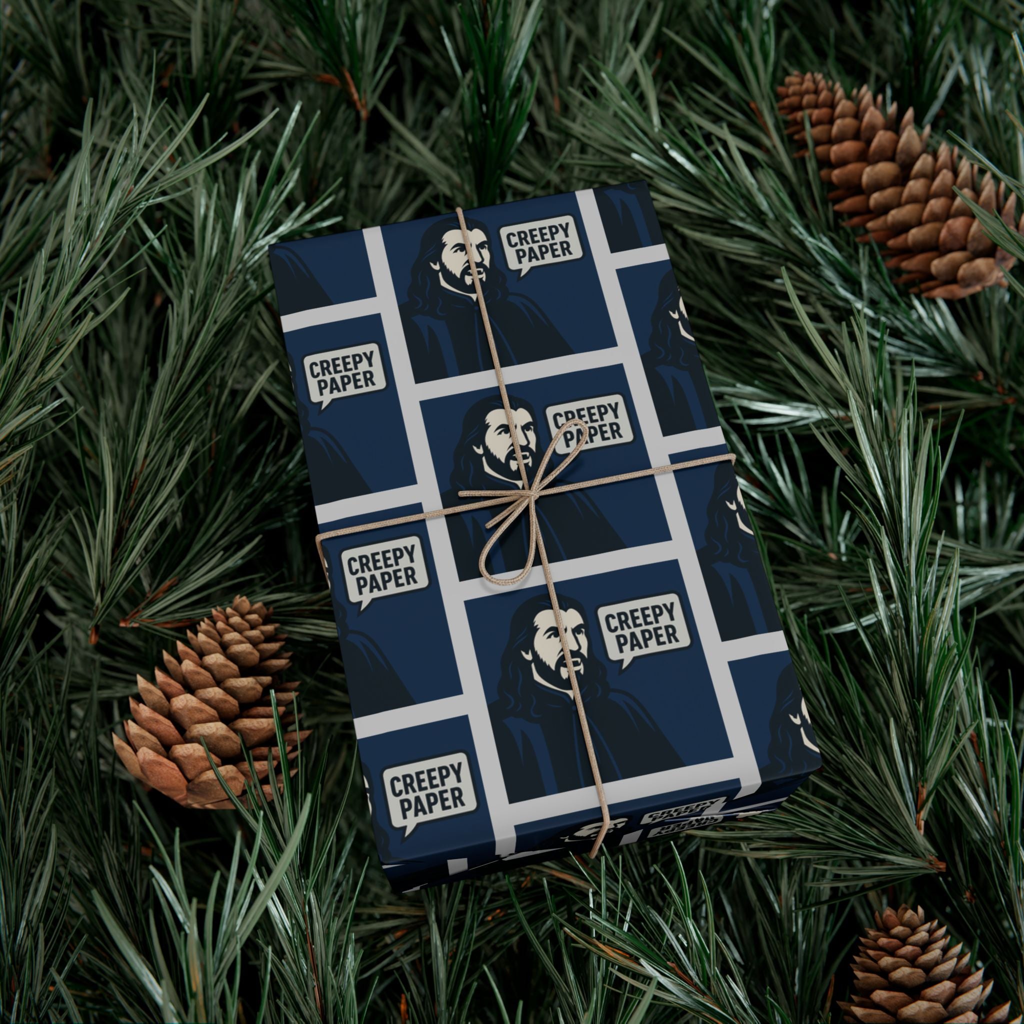 What We Do in the Shadows Nandor Creepy Wrapping Paper — Blue & White Gift Wrap