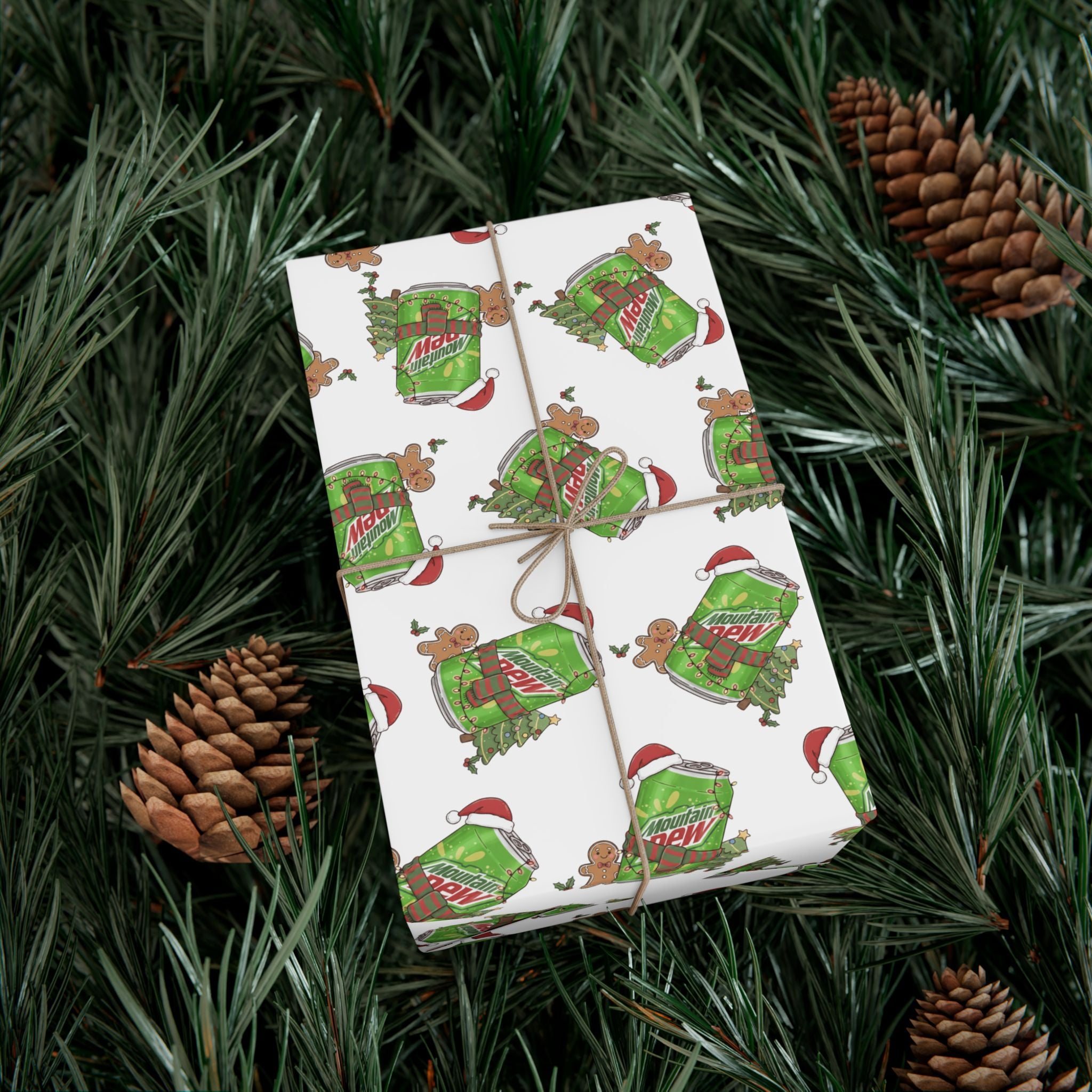 Mountain Dew Christmas Wrapping Paper, Funny Cute Mountain Dew Soda Christmas Theme, Holiday Gift Wrap, Office Gag