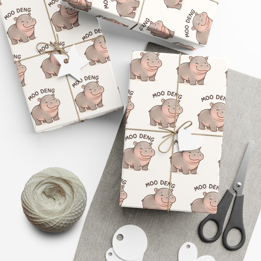 Gift Wrap Papers, Cute Moodeng Hippo Design - Wrapping Sheets, Gift Packaging, Hippopotamus Lover Gift, Craft Supplies, Kids Party Decor