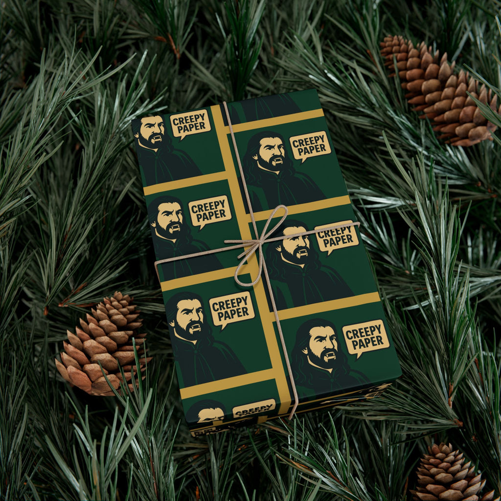 Green/Gold - Creepy Paper Wrapping Paper, Nandor from What we do in the Shadows Show, Gift Wrap for Fans, Halloween Decor, Unique Gift Wrap