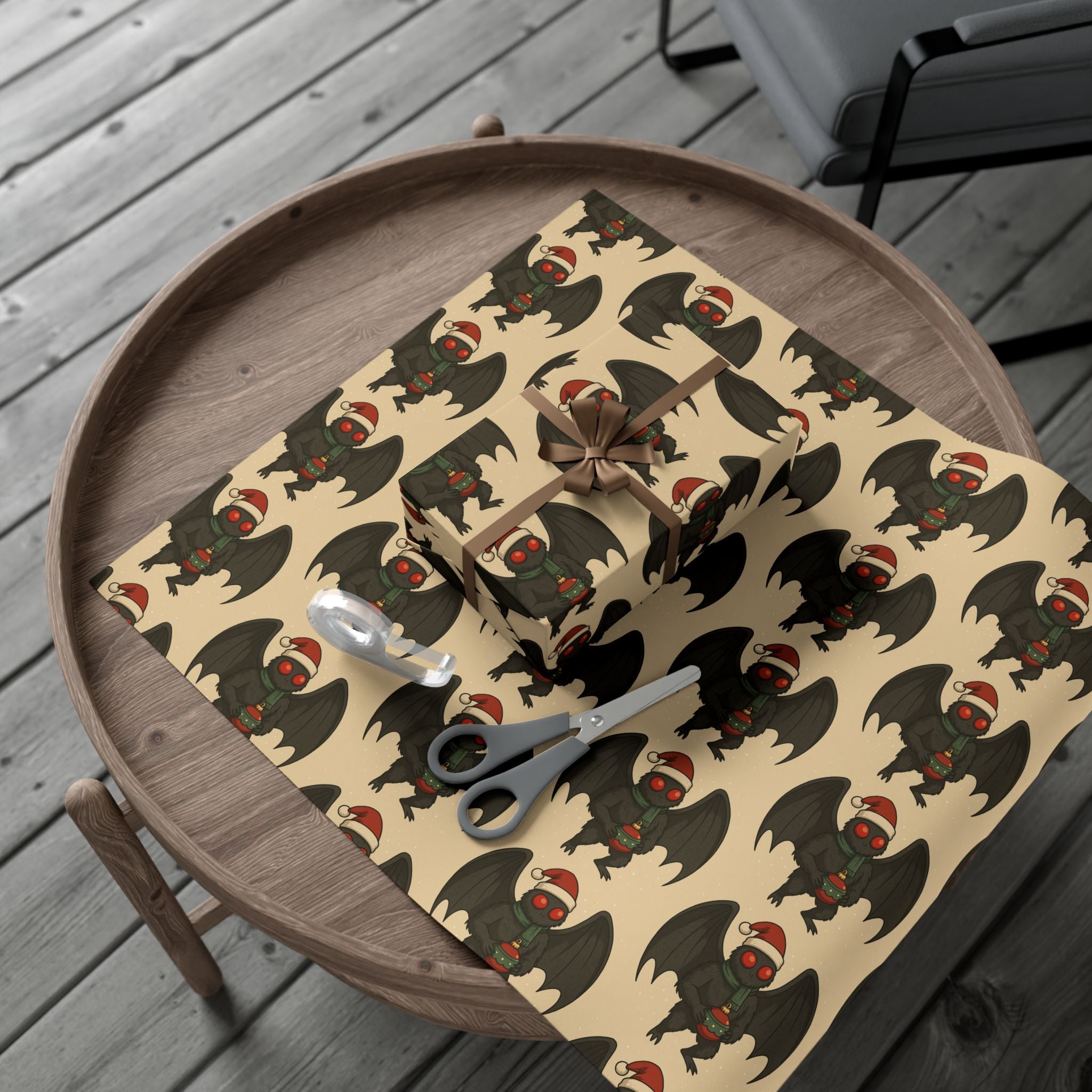 Mug, Mothman Cryptid Funny Christmas Art Drawing, Cryptid Gift Wrap Papers, Gift Wrapping Paper, Holiday Art Print, Funny Cryptid Design,