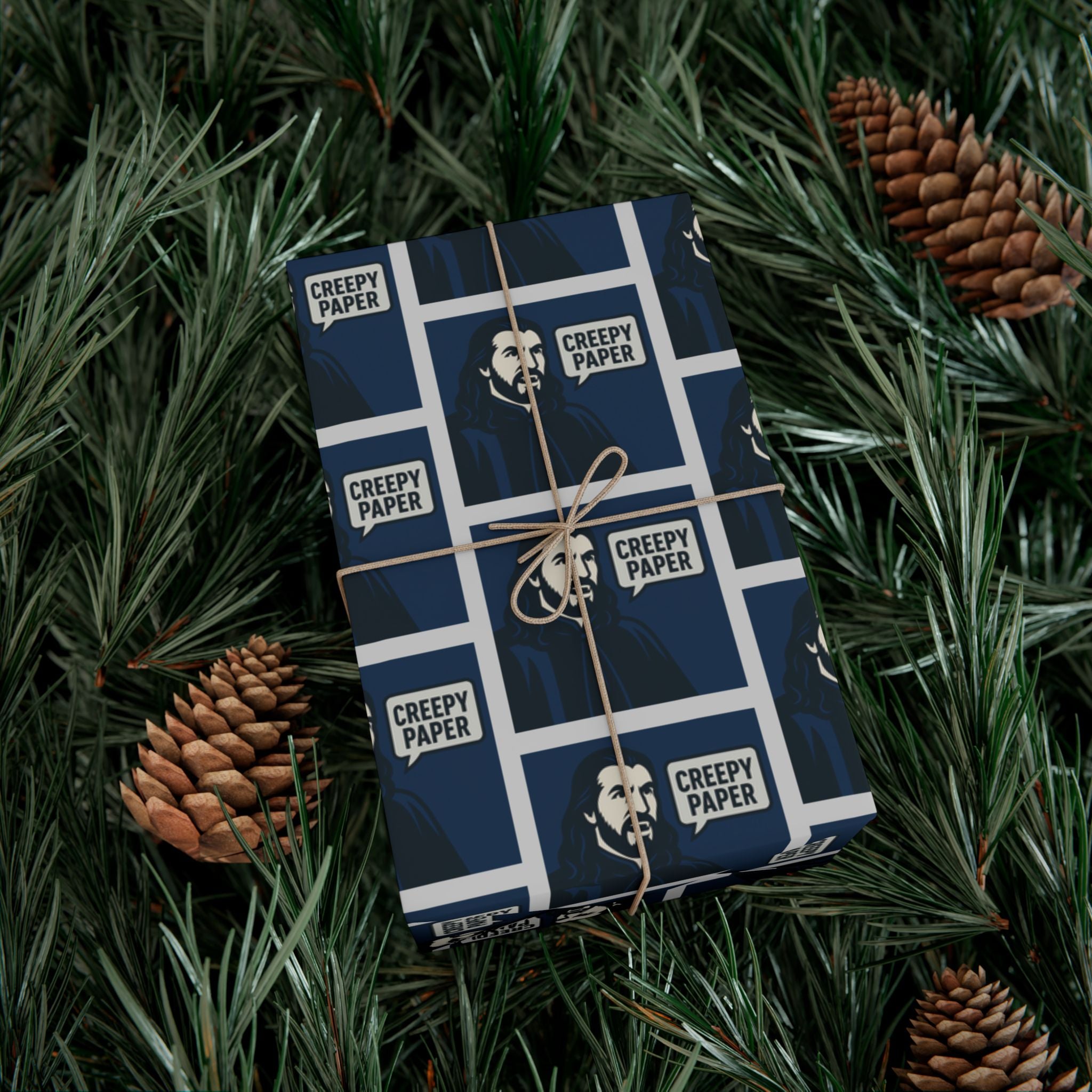 Blue/White - Creepy Paper Wrapping Paper, Nandor from What we do in the Shadows Show, Gift Wrap for Fans, Halloween Decor, Unique Gift Wrap