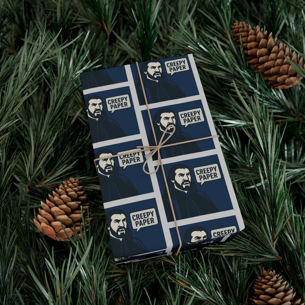 Blue/White - Creepy Paper Wrapping Paper, Nandor from What we do in the Shadows Show, Gift Wrap for Fans, Halloween Decor, Unique Gift Wrap