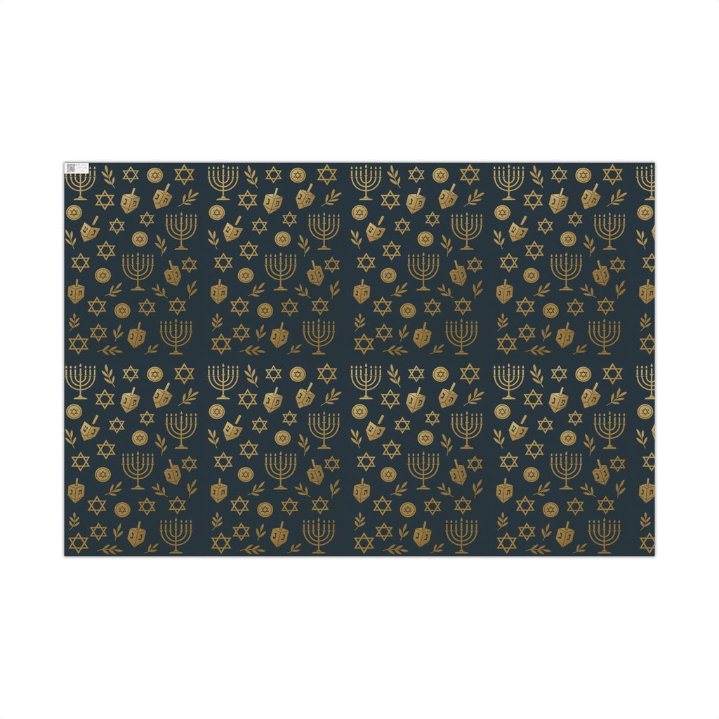 Hanukkah Dreidel Gift Wrap Paper — Gold & Blue Holiday Wrap