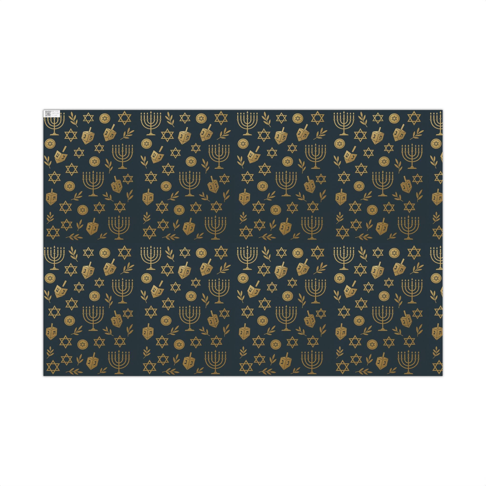 Hanukkah Dreidel Gift Wrap Paper — Gold & Blue Holiday Wrap