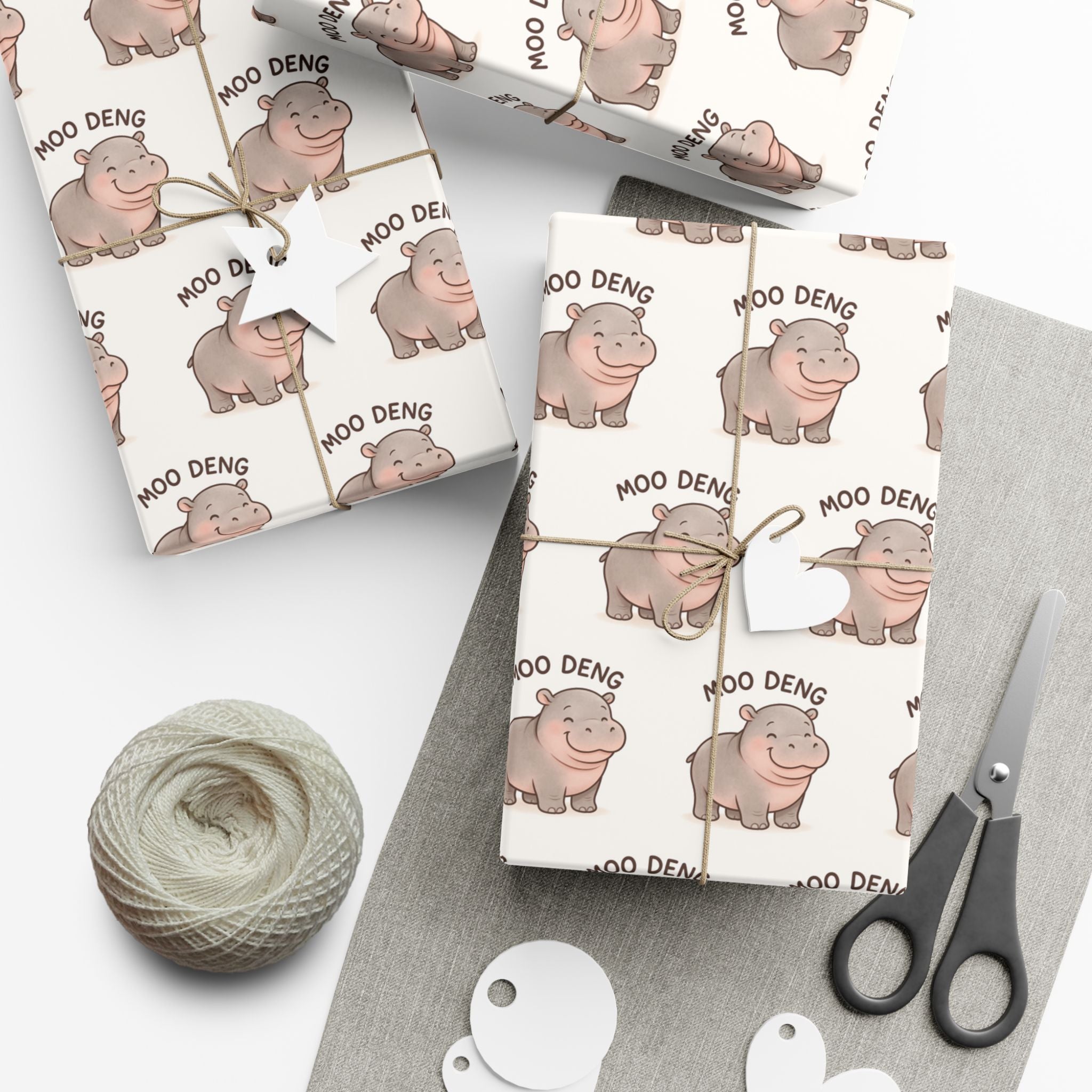 Gift Wrap Papers, Cute Moodeng Hippo Design - Wrapping Sheets, Gift Packaging, Hippopotamus Lover Gift, Craft Supplies, Kids Party Decor