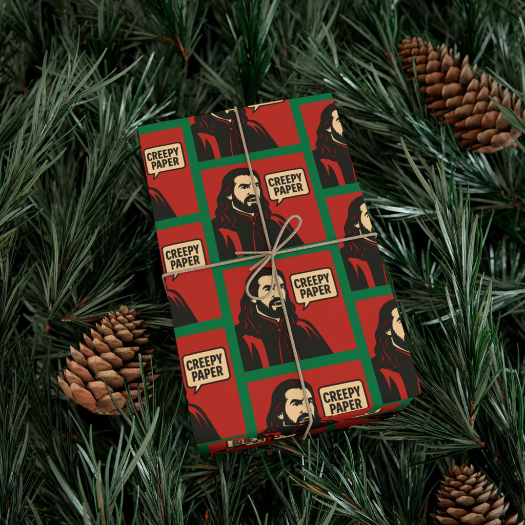 What We Do in the Shadows "Creepy Paper" Gift Wrap — Red & Green