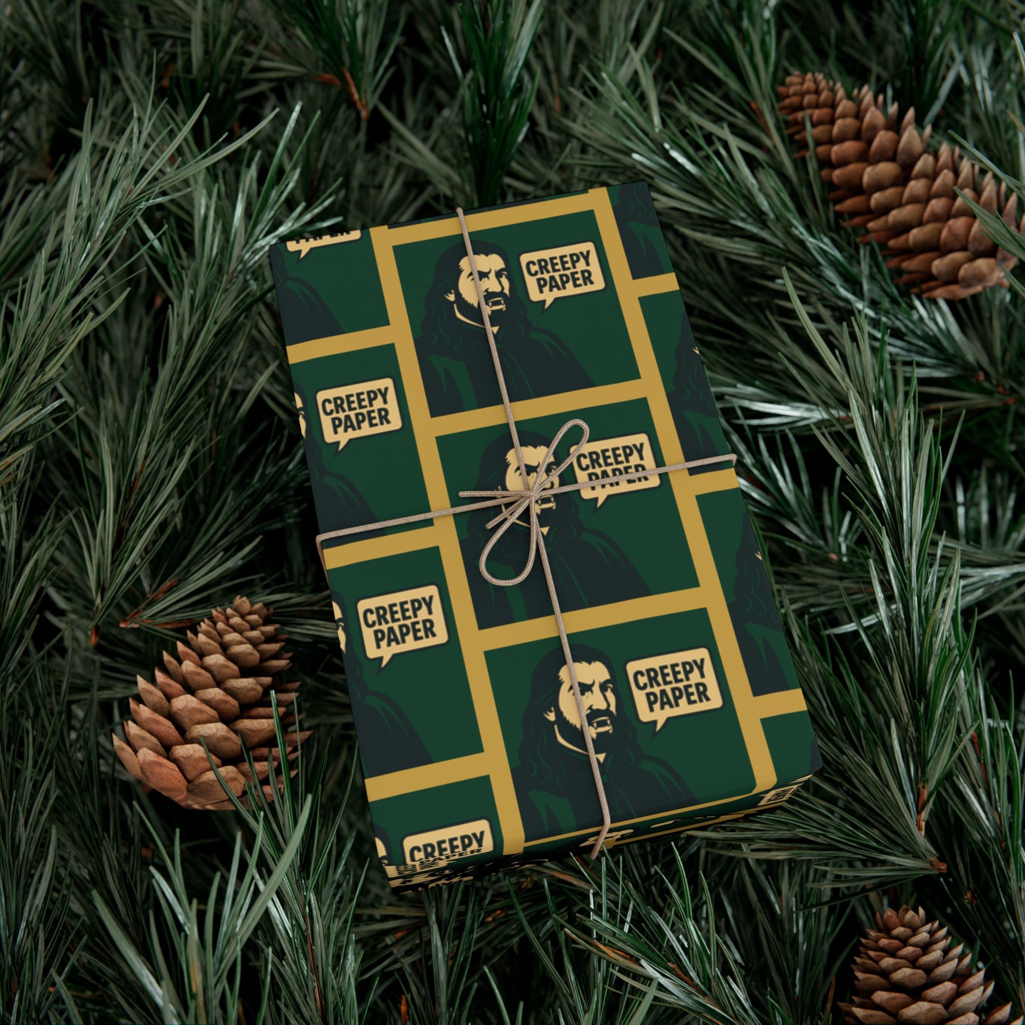 What We Do in the Shadows Nandor Gift Wrap Paper — Green & Gold Vampire-Themed Wrapping Paper