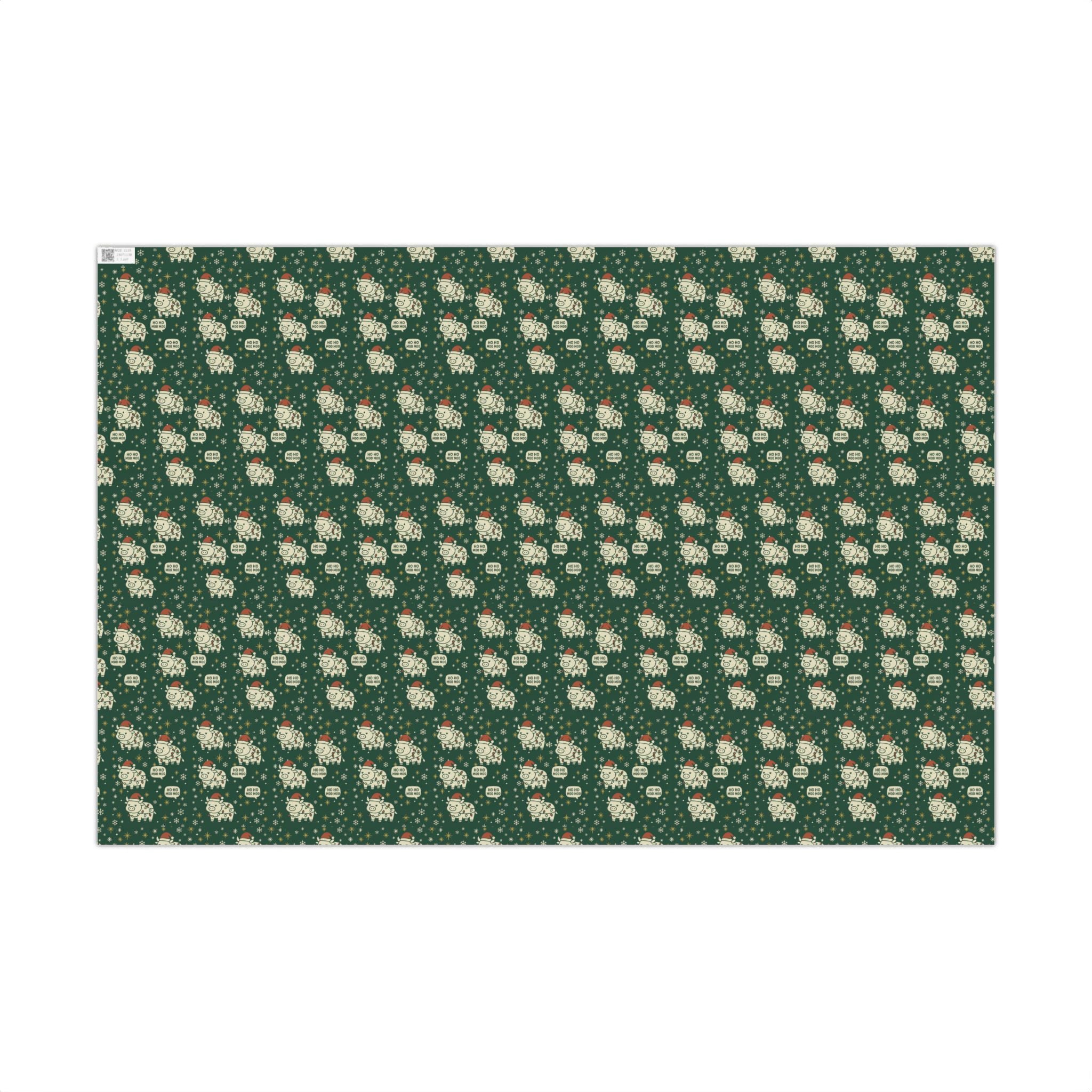 Christmas Cow Wrapping Paper - Cute Cows with Santa Hats and Lights, Farmhouse Holiday Gift Wrap, Country Christmas Packaging