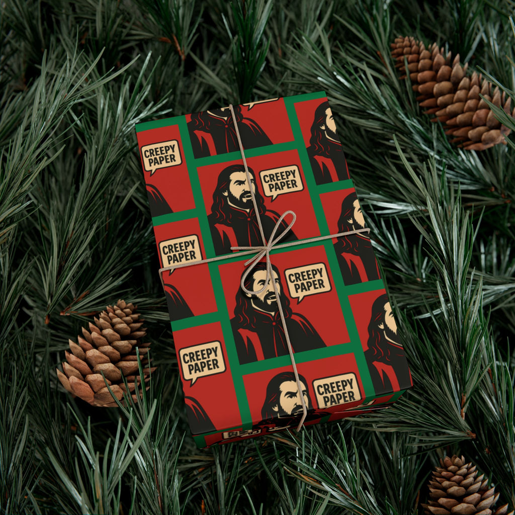 What We Do in the Shadows "Creepy Paper" Gift Wrap — Red & Green