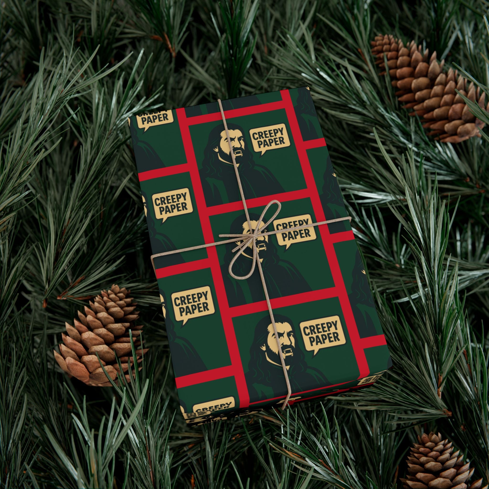 Green/Red - Creepy Paper Wrapping Paper, Nandor from What we do in the Shadows Show, Gift Wrap for Fans, Halloween Decor, Unique Gift Wrap