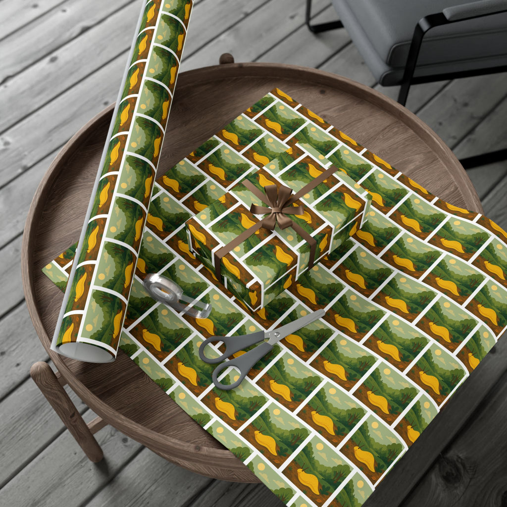 Wrapping Paper, Banana Slug Nature Scene Gift Wrap, Wildlife Themed Present Wrap, Eco-Friendly Nature Gift Wrap, Animal Lover Holiday Paper,