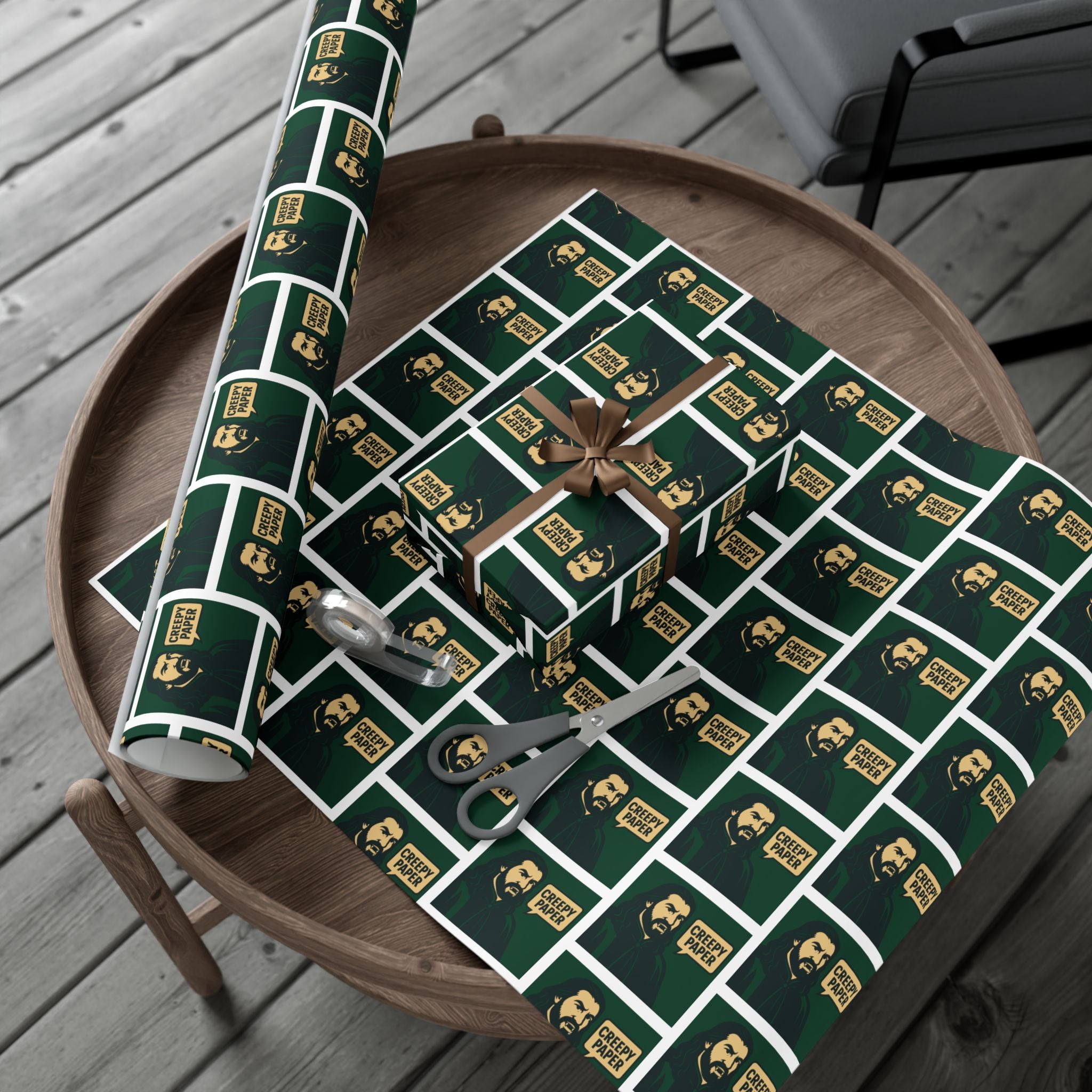 Green/White - Creepy Paper Wrapping Paper, Nandor from What we do in the Shadows Show, Gift Wrap for Fans, Halloween Decor, Unique Gift Wrap