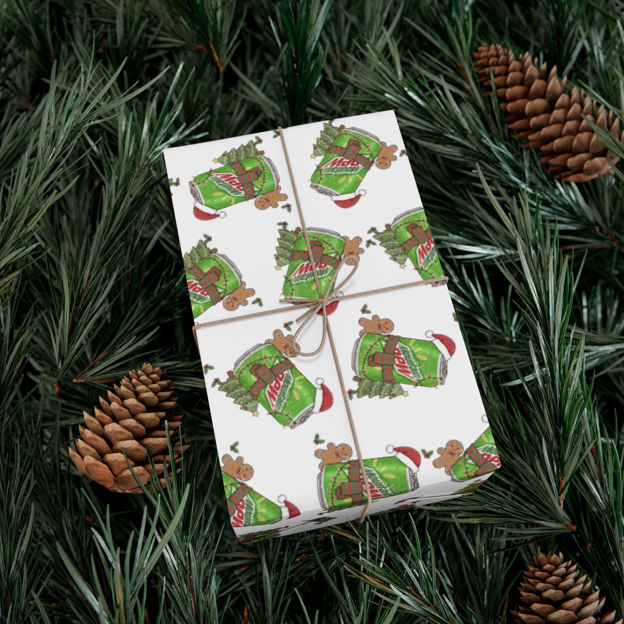 Mountain Dew Christmas Wrapping Paper, Funny Cute Mountain Dew Soda Christmas Theme, Holiday Gift Wrap, Office Gag