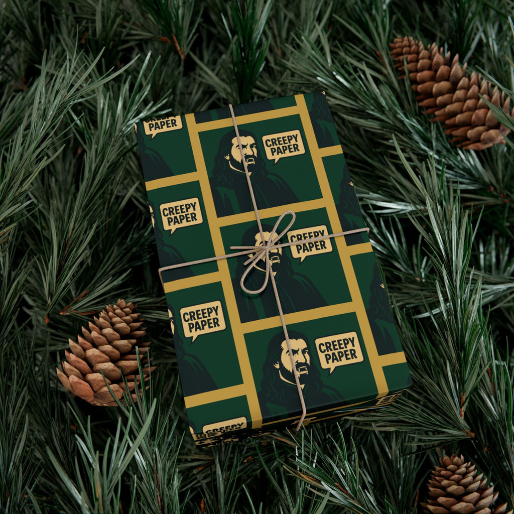 Green/Gold - Creepy Paper Wrapping Paper, Nandor from What we do in the Shadows Show, Gift Wrap for Fans, Halloween Decor, Unique Gift Wrap
