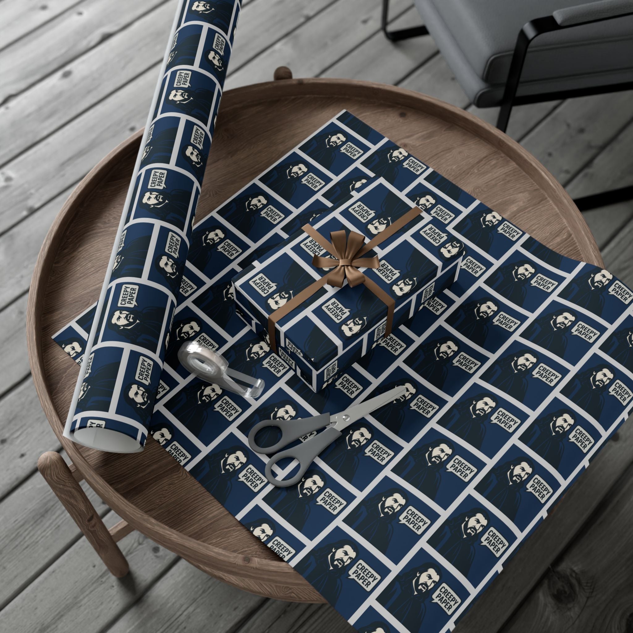What We Do in the Shadows Nandor Creepy Wrapping Paper — Blue & White Gift Wrap