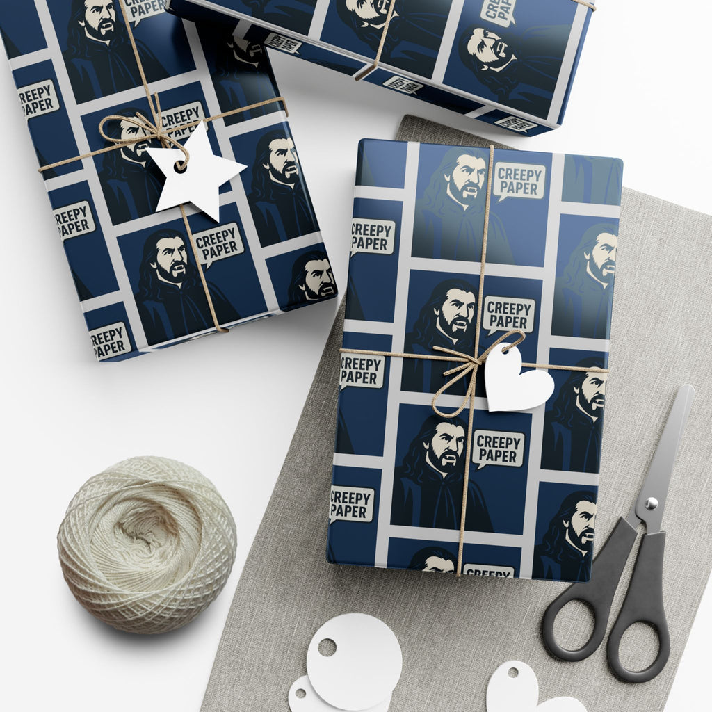 What We Do in the Shadows Nandor Creepy Wrapping Paper — Blue & White Gift Wrap