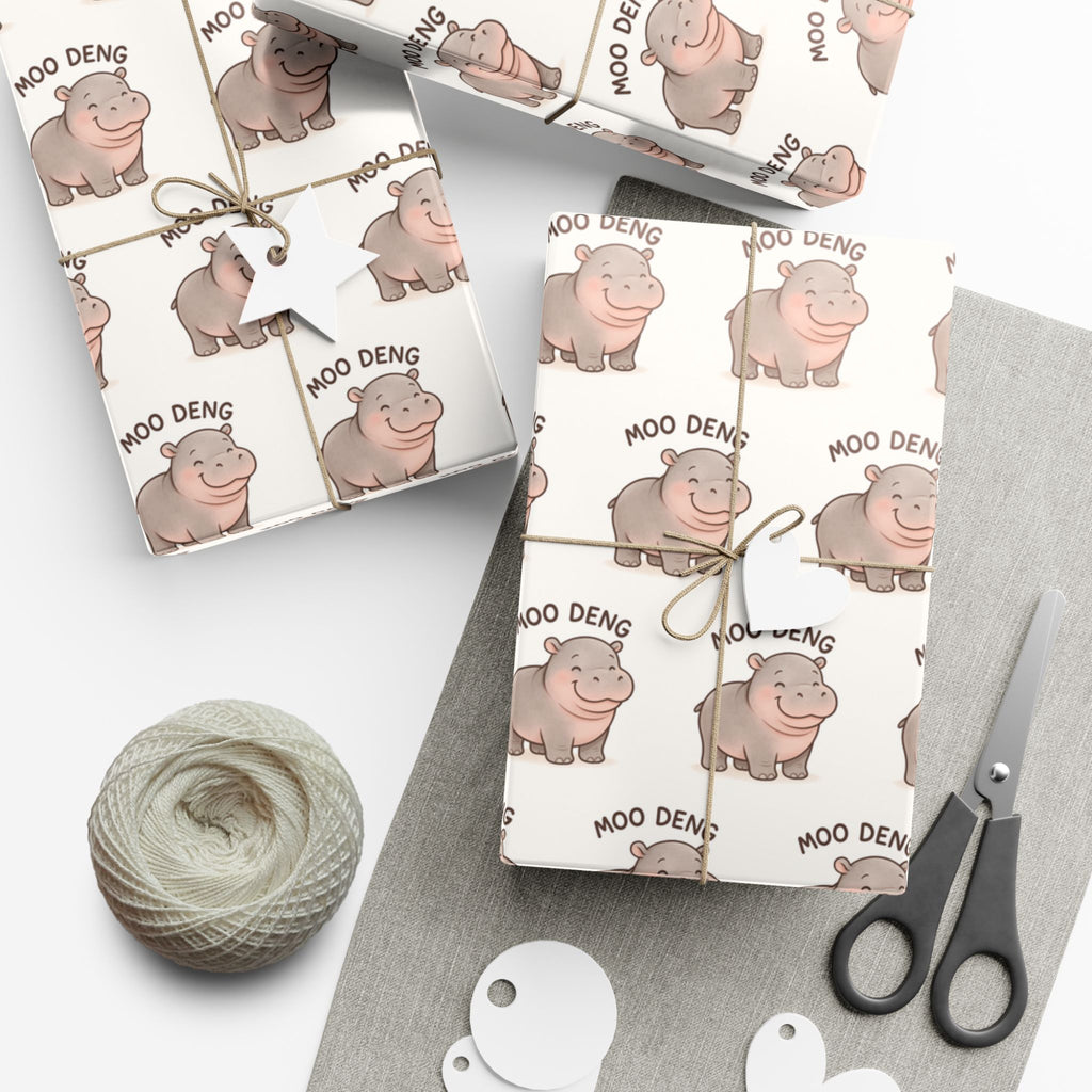 Gift Wrap Papers, Cute Moodeng Hippo Design - Wrapping Sheets, Gift Packaging, Hippopotamus Lover Gift, Craft Supplies, Kids Party Decor