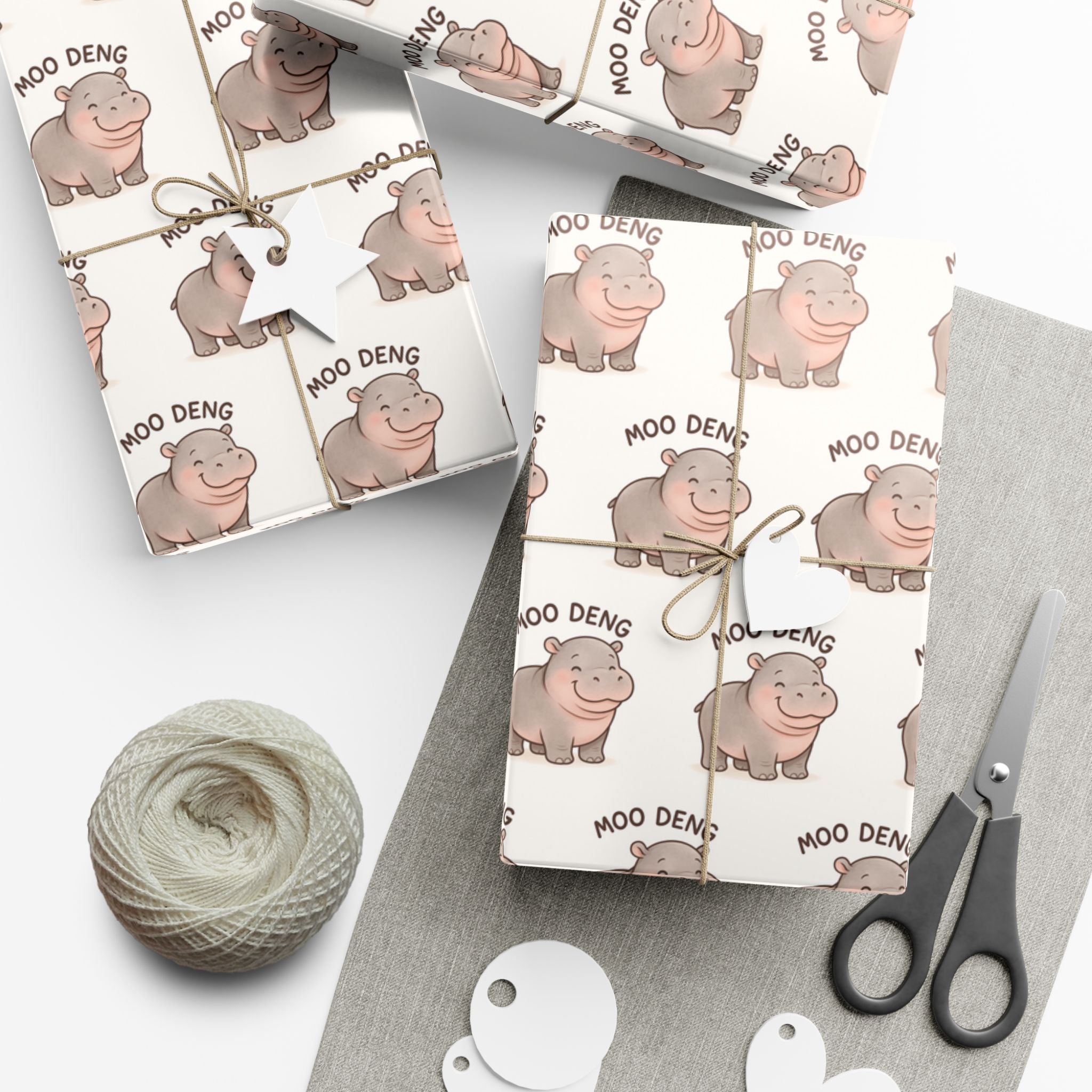 Gift Wrap Papers, Cute Moodeng Hippo Design - Wrapping Sheets, Gift Packaging, Hippopotamus Lover Gift, Craft Supplies, Kids Party Decor