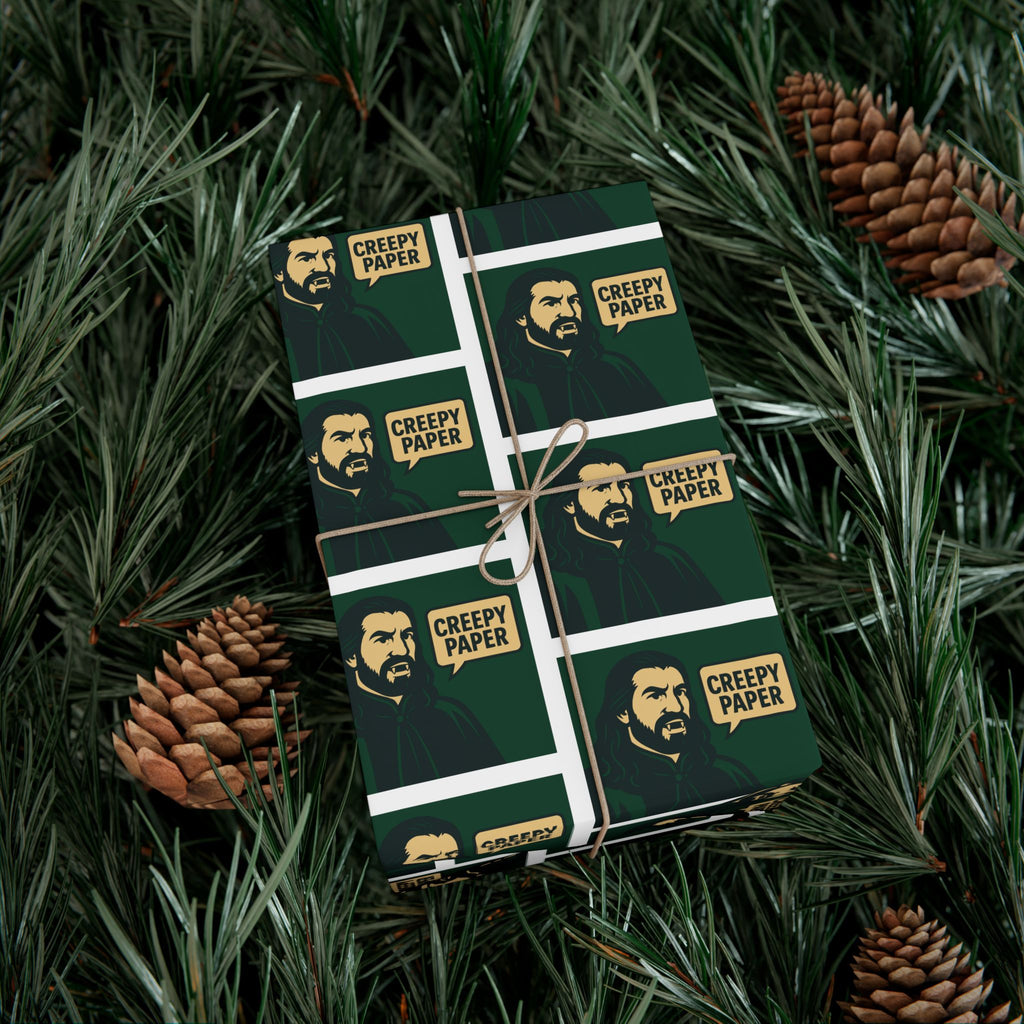 Green/White - Creepy Paper Wrapping Paper, Nandor from What we do in the Shadows Show, Gift Wrap for Fans, Halloween Decor, Unique Gift Wrap