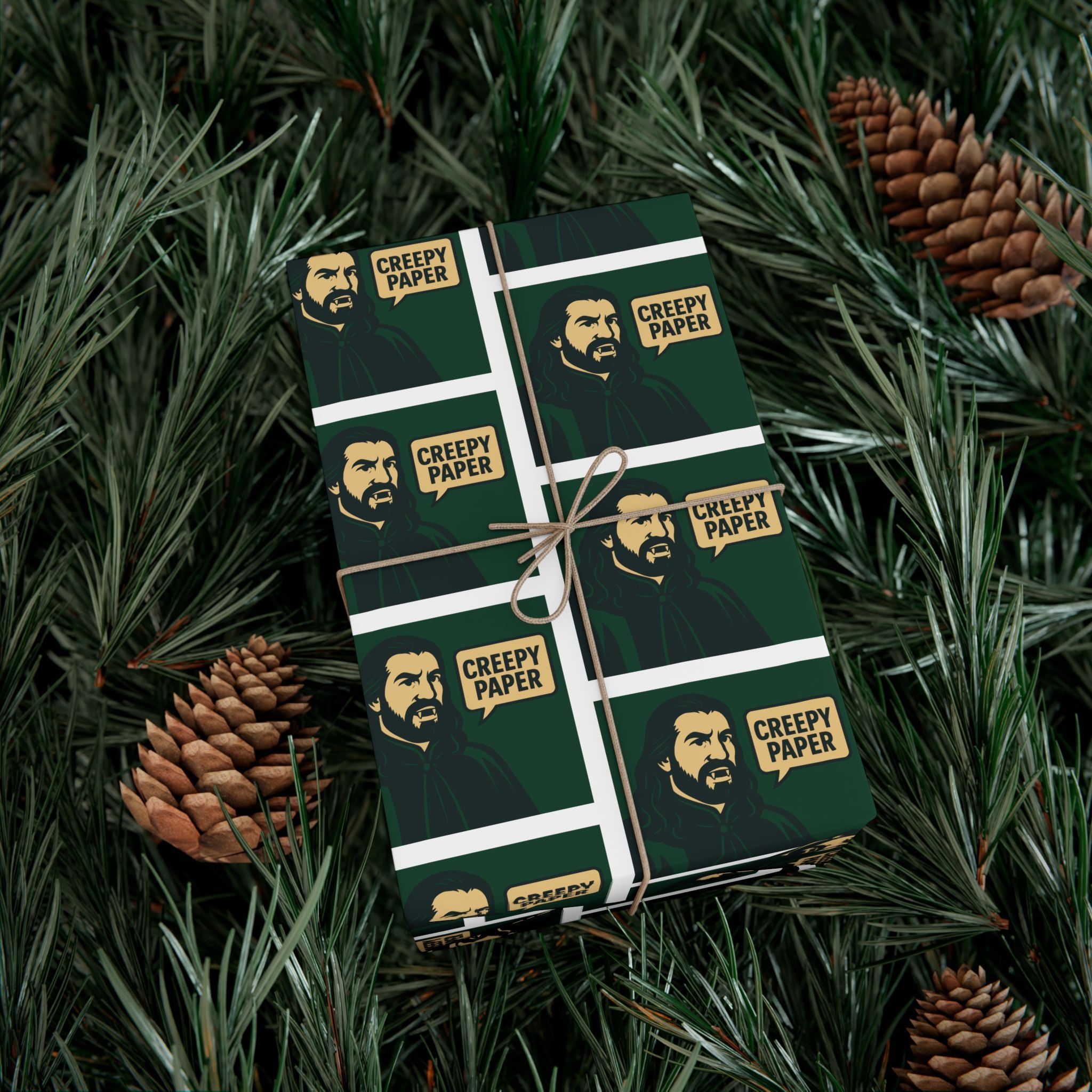 Green/White - Creepy Paper Wrapping Paper, Nandor from What we do in the Shadows Show, Gift Wrap for Fans, Halloween Decor, Unique Gift Wrap