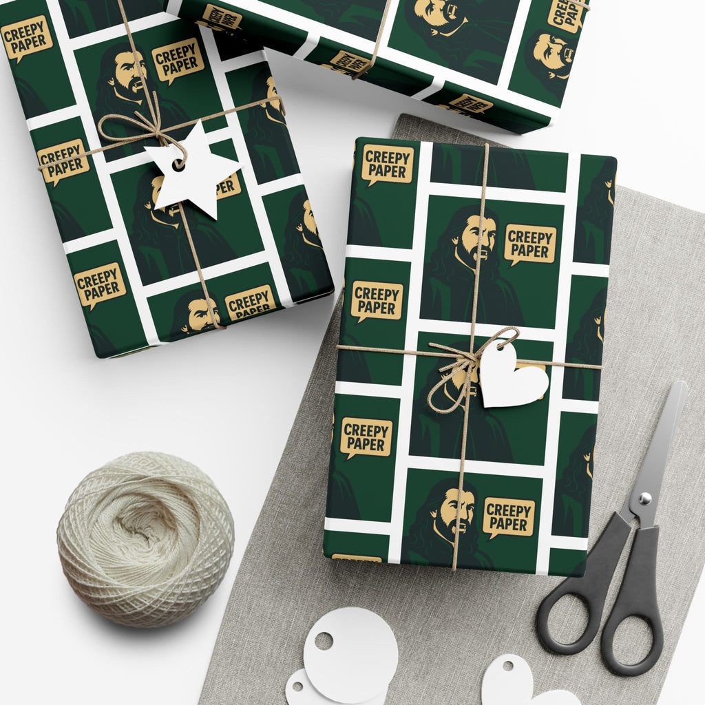 Green/White - Creepy Paper Wrapping Paper, Nandor from What we do in the Shadows Show, Gift Wrap for Fans, Halloween Decor, Unique Gift Wrap