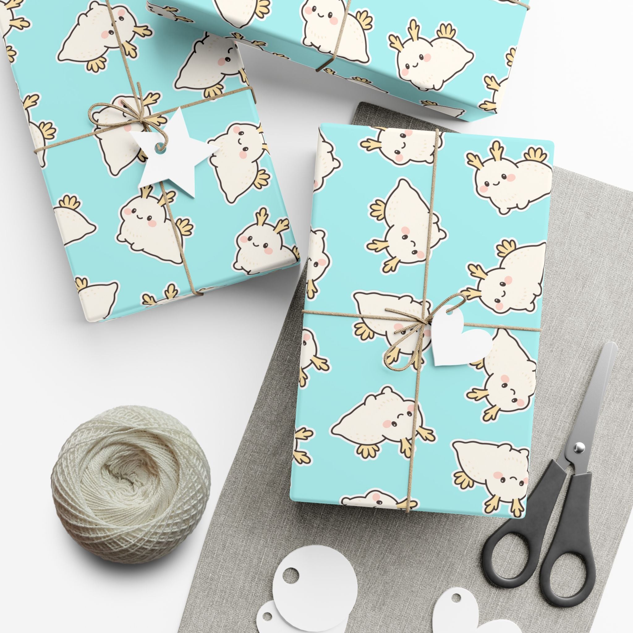 Gift Wrap Papers, Sea Bunny Pattern for Wrapping Gifts, Scrapbooking, Crafts, Cute Kawaii Design, Stationery Set