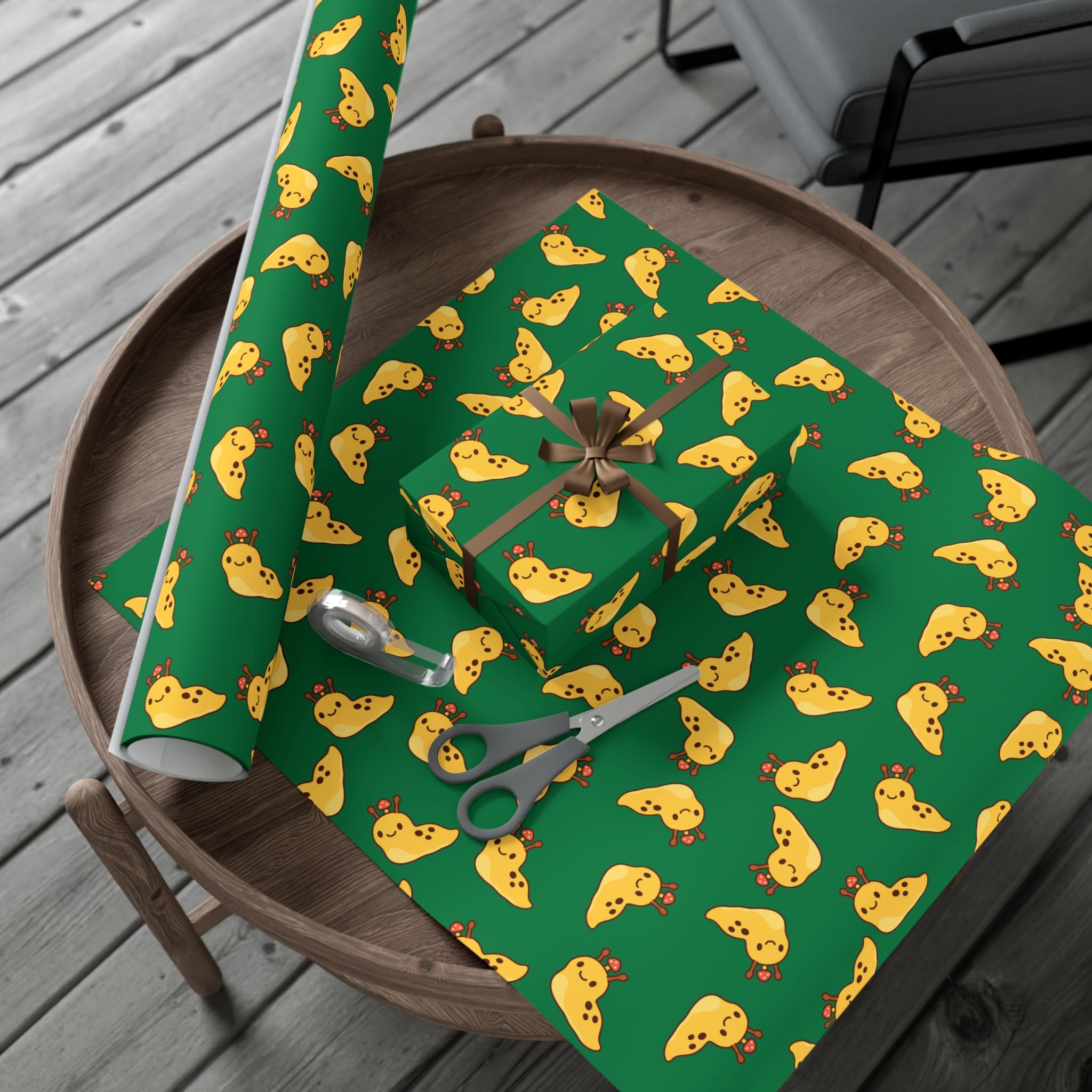 Banana Slug Gift Wrap Paper — Cute Slug with Mushroom Illustration