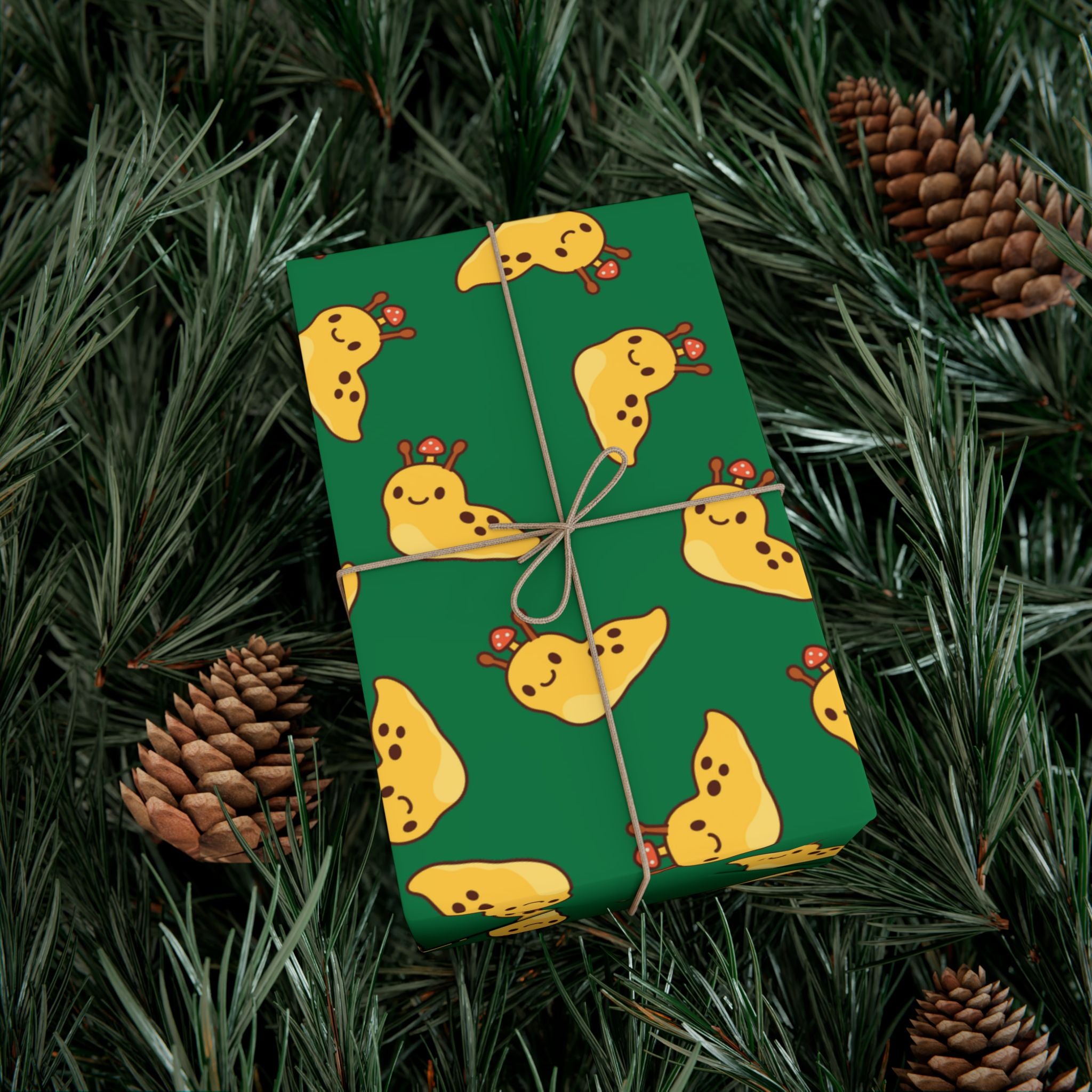 Banana Slug Gift Wrap Paper — Cute Slug with Mushroom Illustration