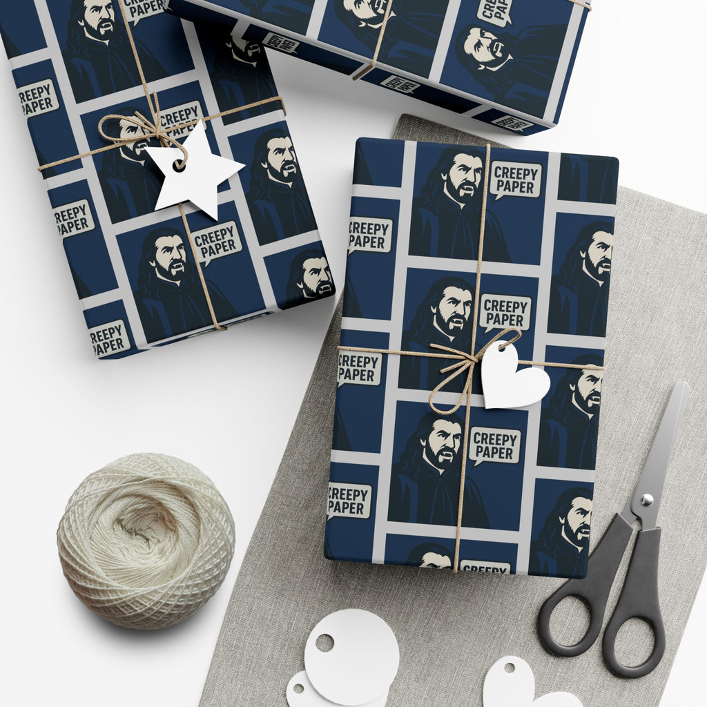 What We Do in the Shadows Nandor Creepy Wrapping Paper — Blue & White Gift Wrap