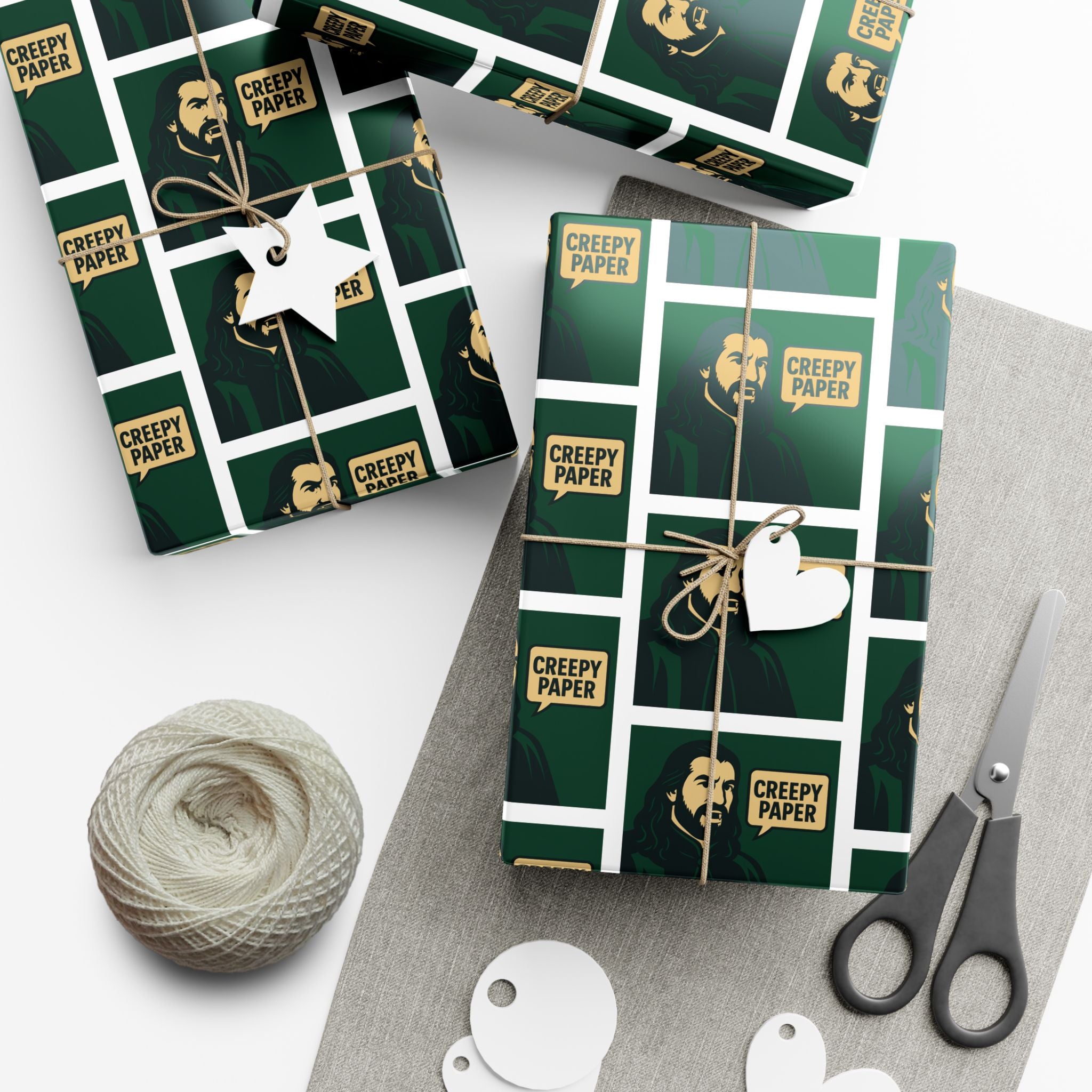 “Creepy Paper” Gift Wrap — Nandor’s Green & White Wrapping Paper