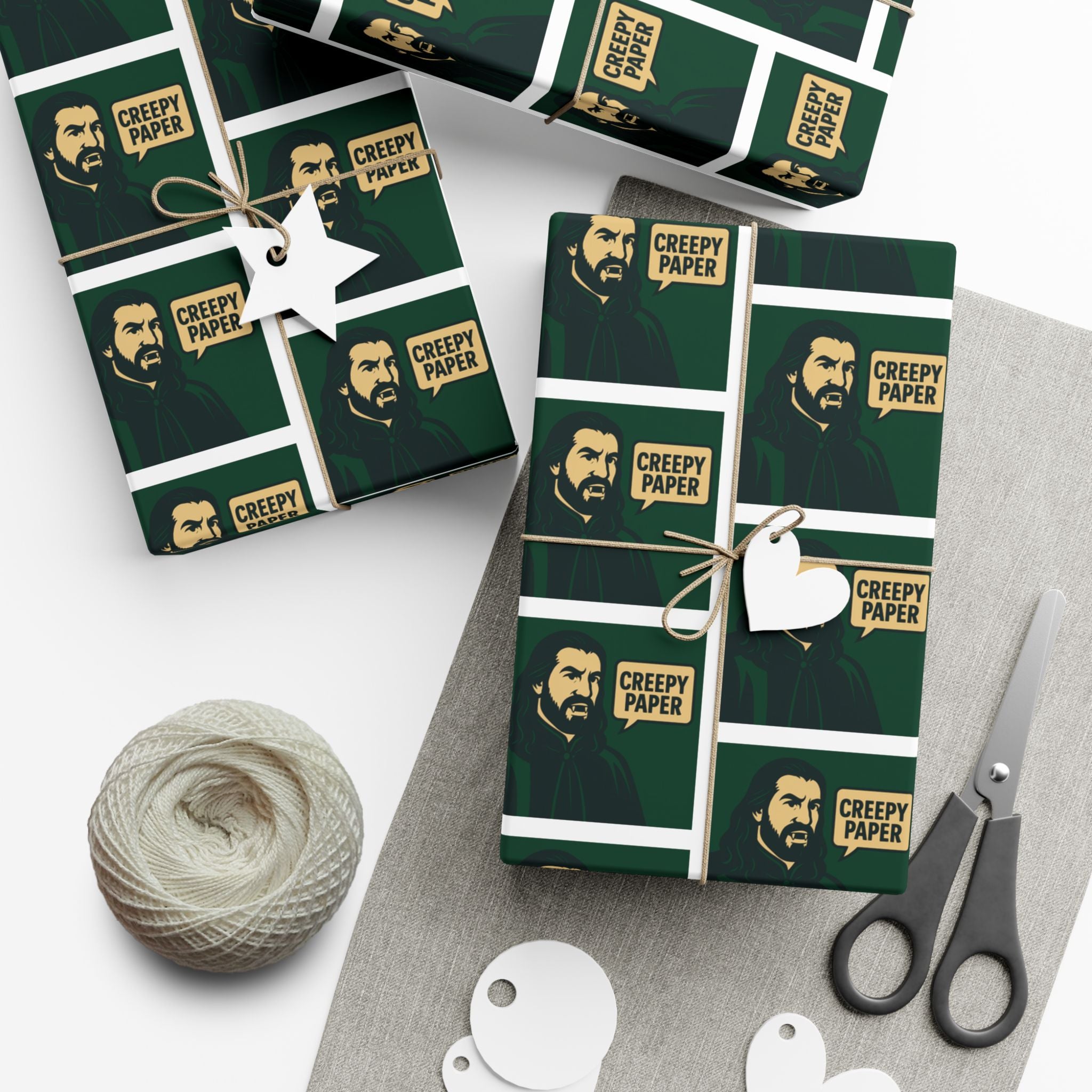 “Creepy Paper” Gift Wrap — Nandor’s Green & White Wrapping Paper