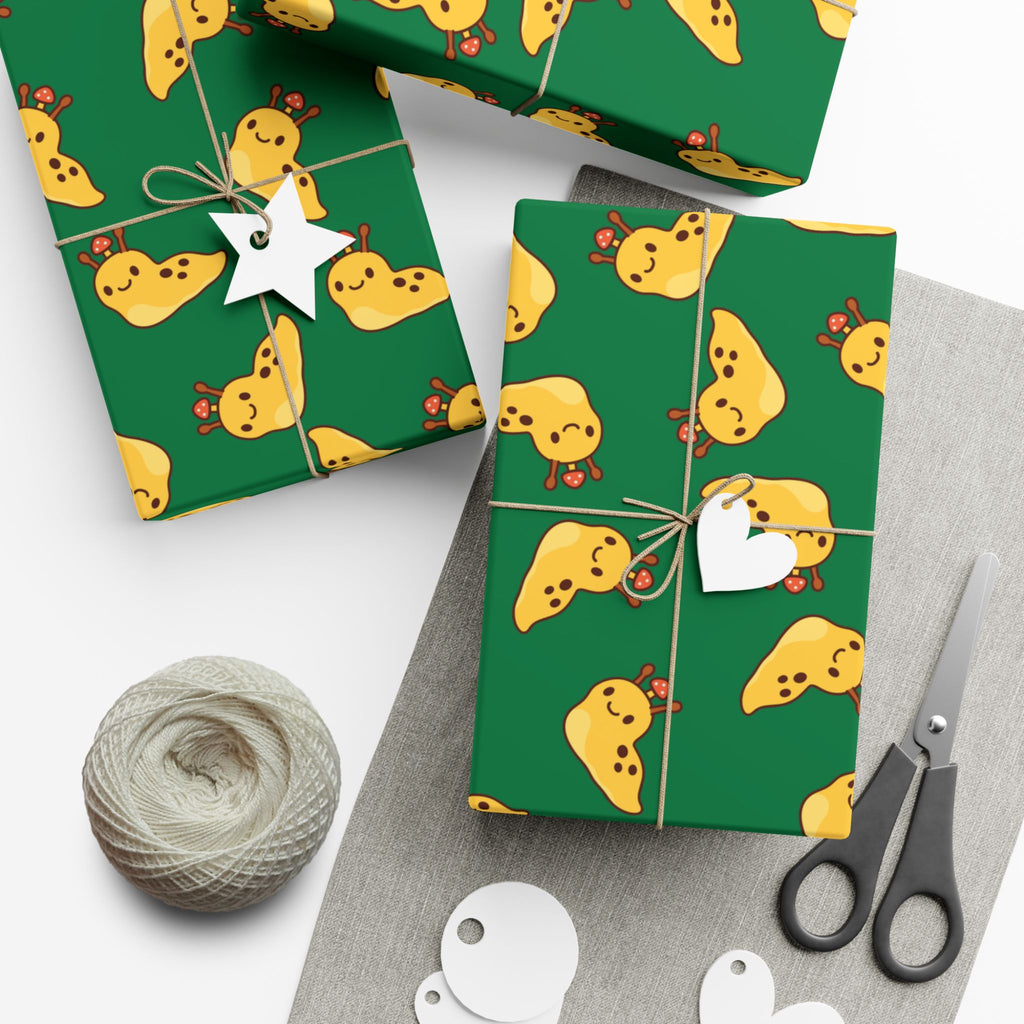 Banana Slug Gift Wrap Paper — Cute Slug with Mushroom Illustration