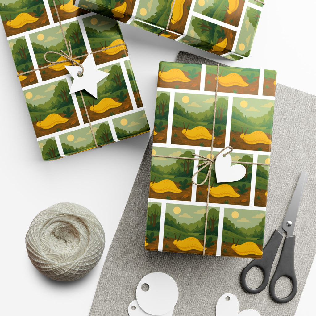 Wrapping Paper, Banana Slug Nature Scene Gift Wrap, Wildlife Themed Present Wrap, Eco-Friendly Nature Gift Wrap, Animal Lover Holiday Paper,