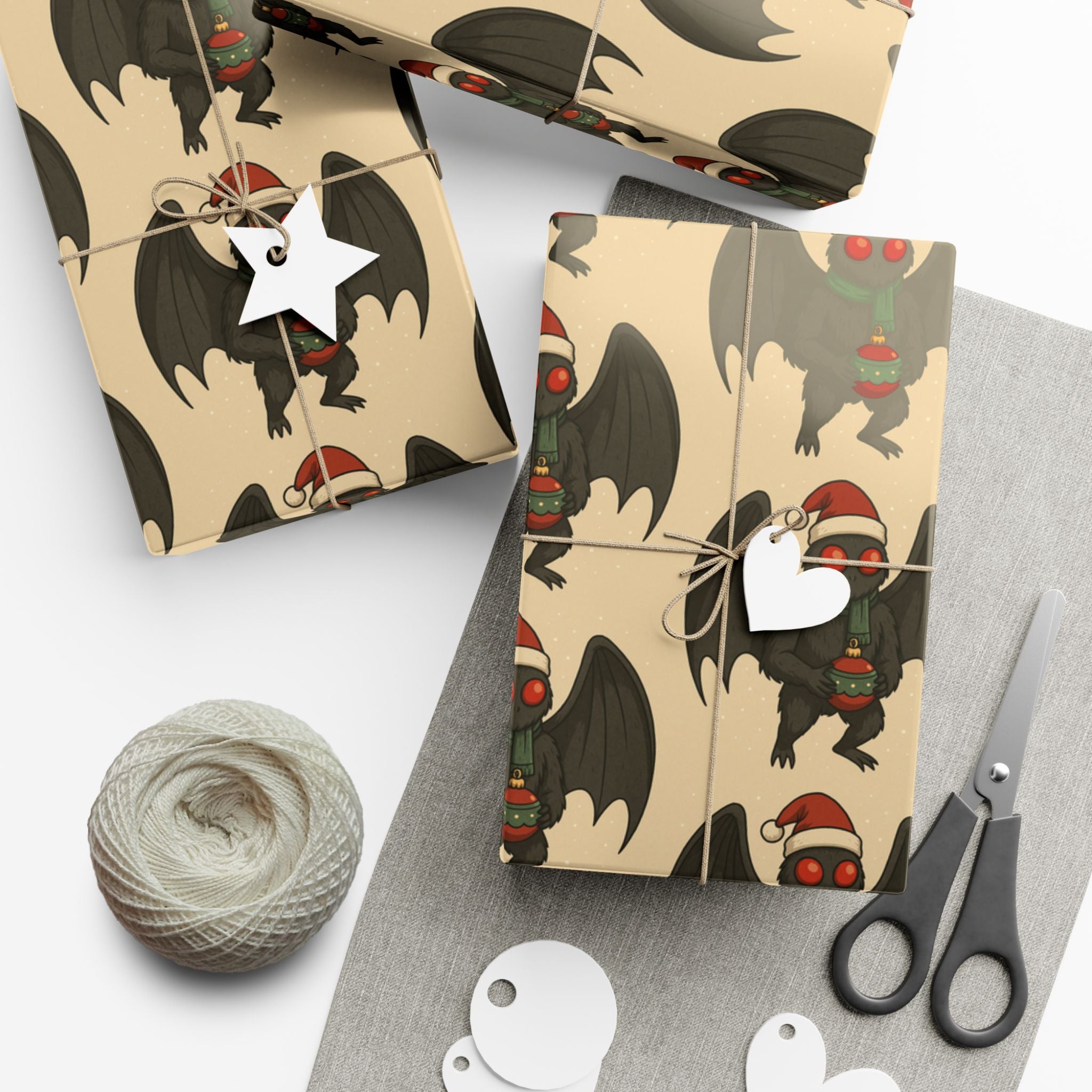 Mug, Mothman Cryptid Funny Christmas Art Drawing, Cryptid Gift Wrap Papers, Gift Wrapping Paper, Holiday Art Print, Funny Cryptid Design,
