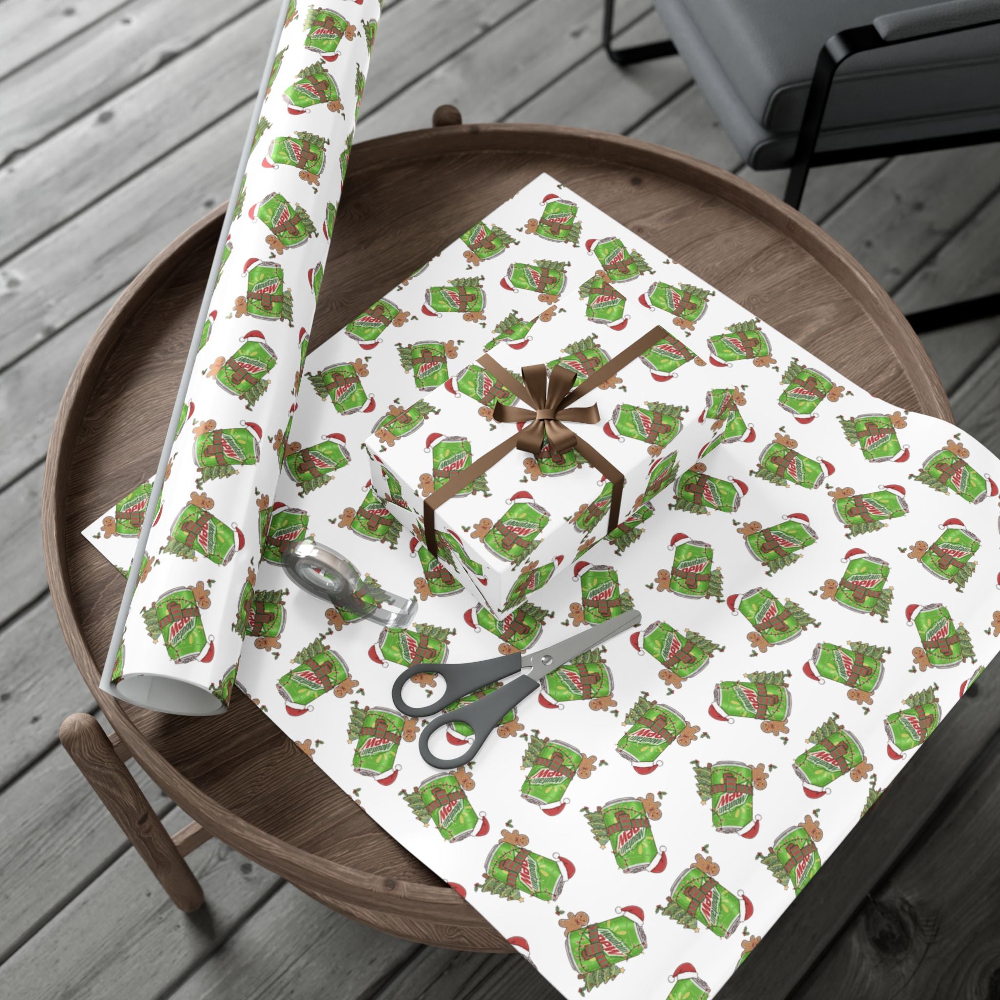 Mountain Dew Christmas Wrapping Paper, Funny Cute Mountain Dew Soda Christmas Theme, Holiday Gift Wrap, Office Gag