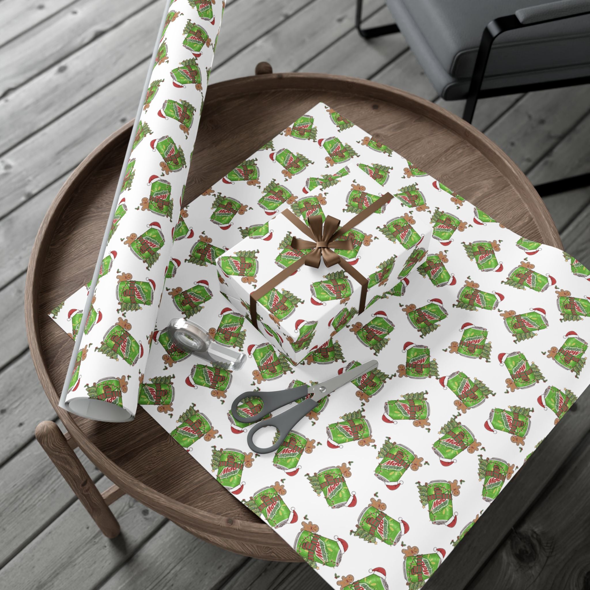 Mountain Dew Christmas Wrapping Paper, Funny Cute Mountain Dew Soda Christmas Theme, Holiday Gift Wrap, Office Gag