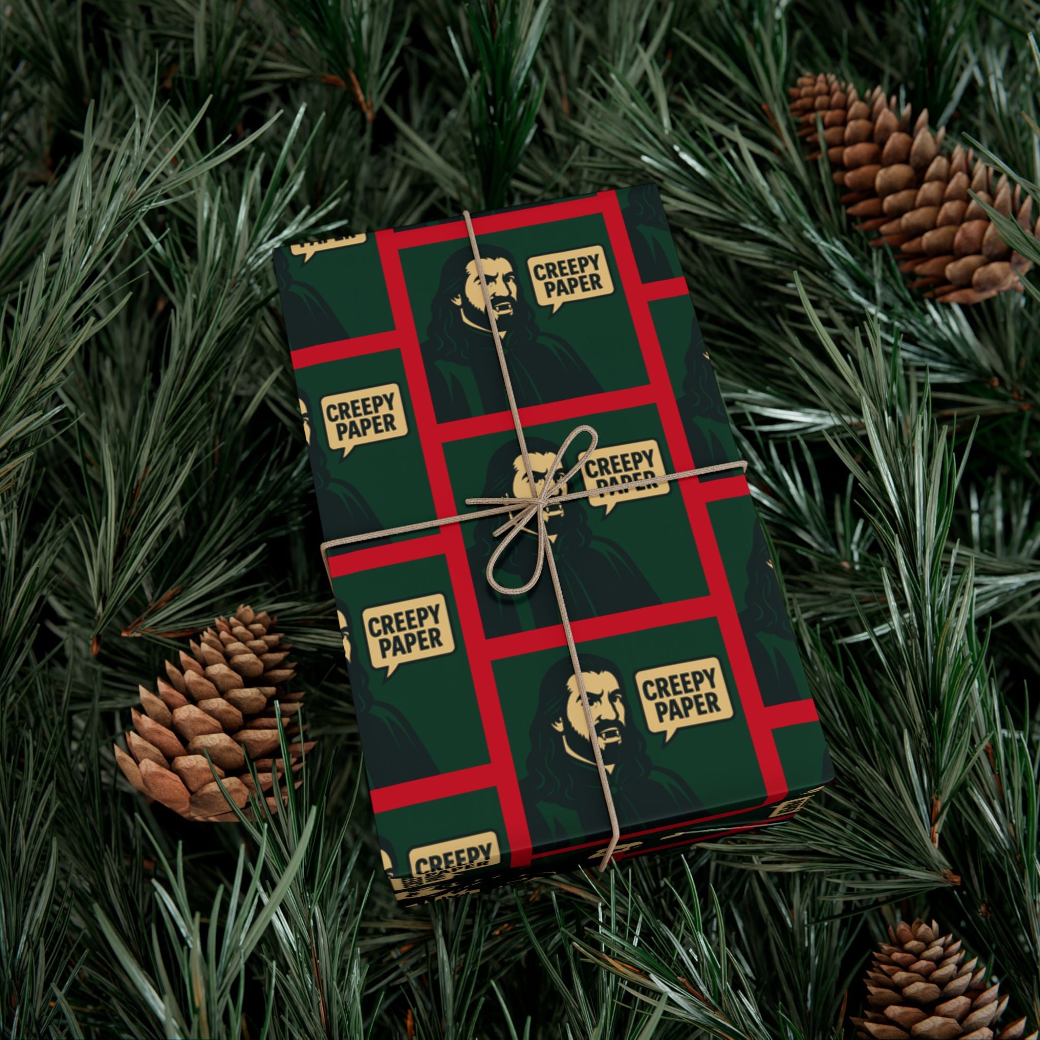 Green/Red - Creepy Paper Wrapping Paper, Nandor from What we do in the Shadows Show, Gift Wrap for Fans, Halloween Decor, Unique Gift Wrap